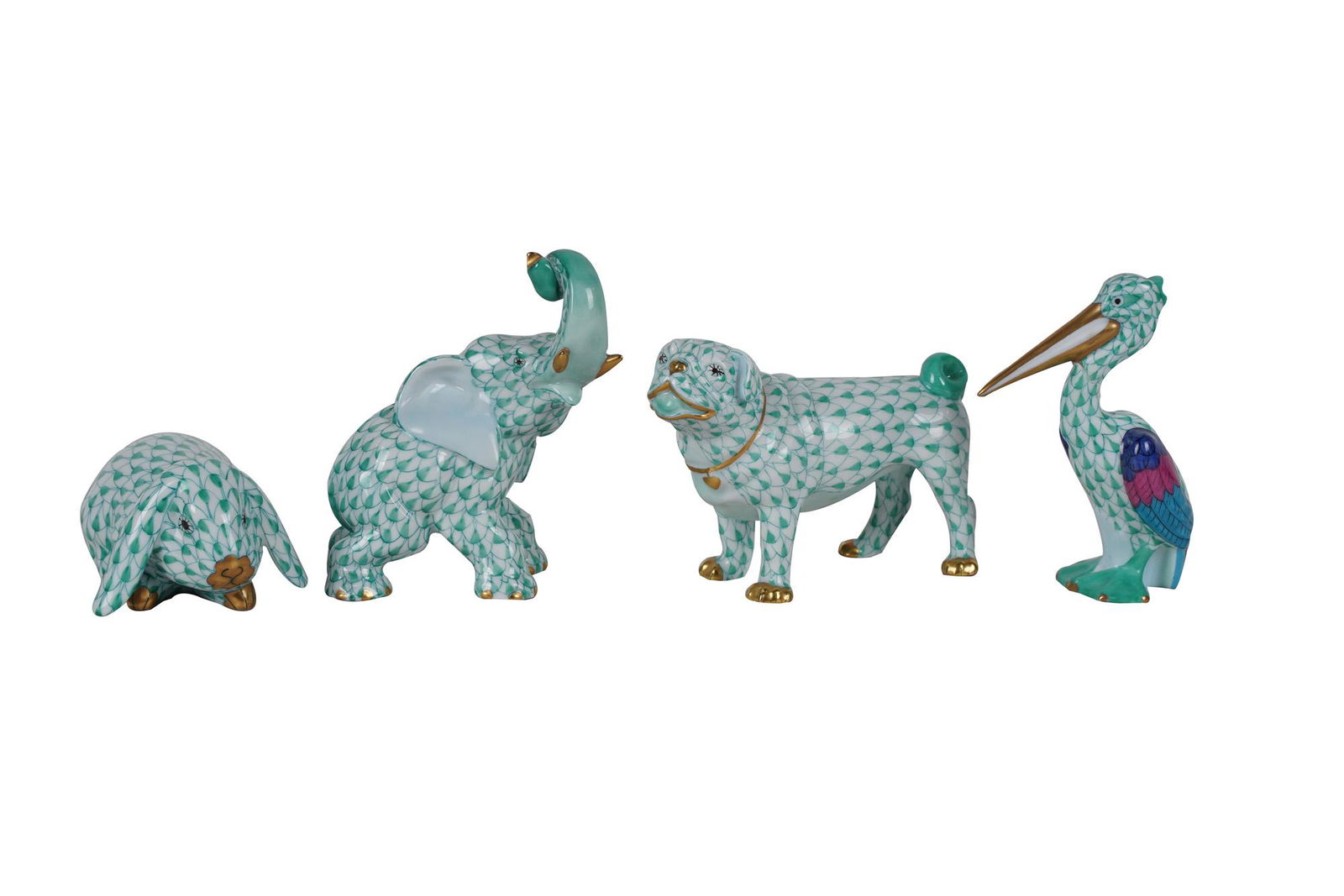 FOUR HEREND GREEN FISHNET ANIMALS (1 of 9)