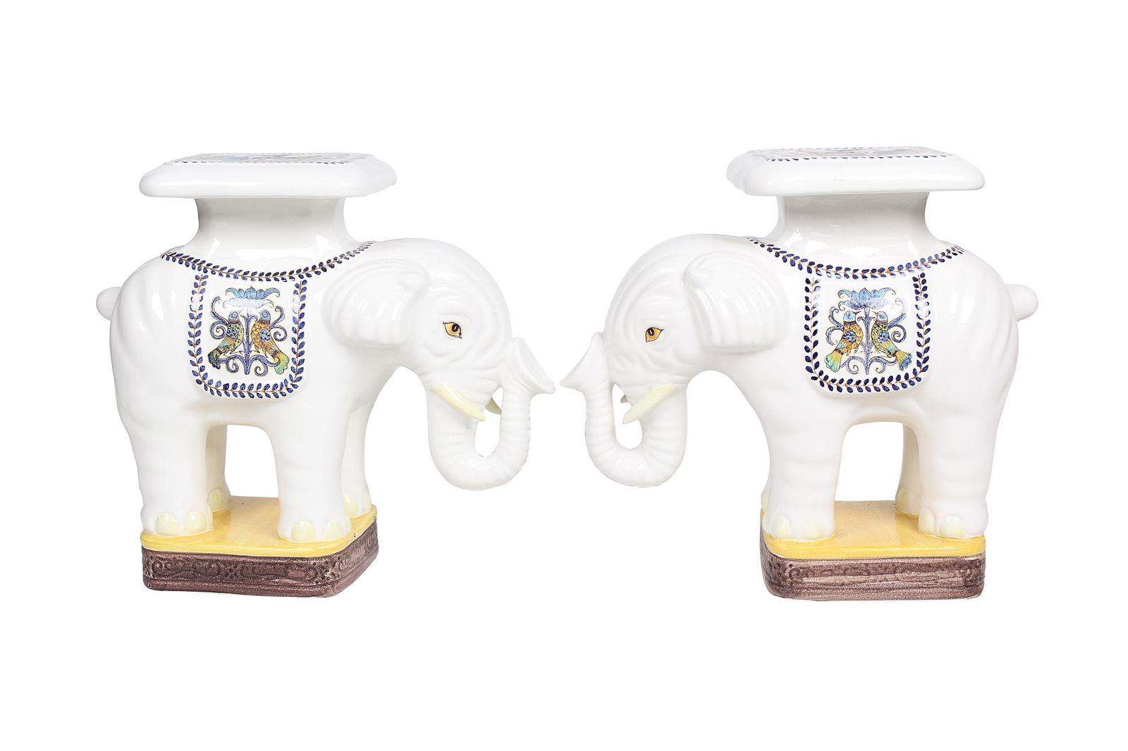 PAIR OF ITALIAN GLAZED CERAMIC ELEPHANT GARDEN SEATS (1 of 6)