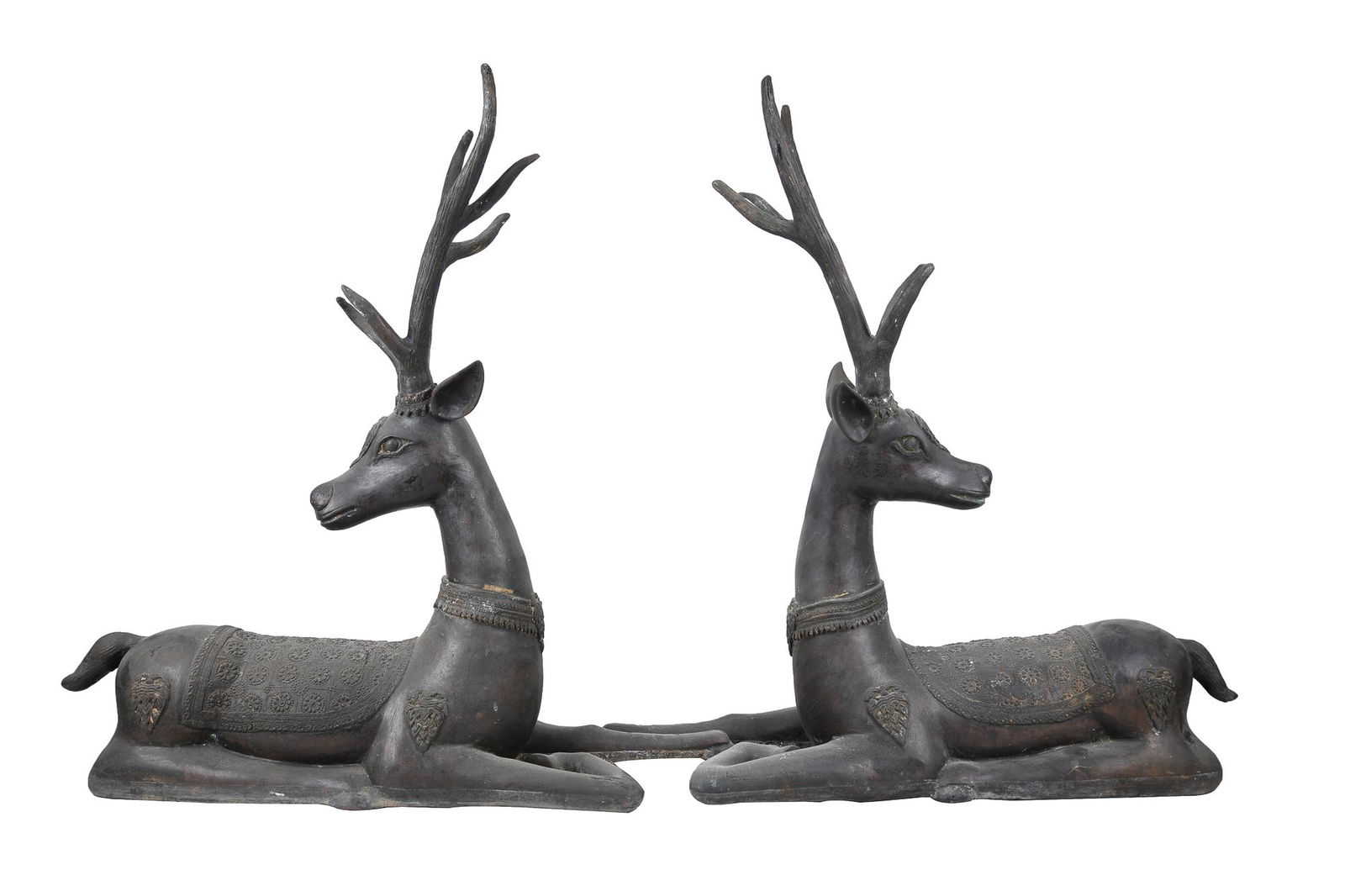 PAIR OF RECLINING BRONZE DEER FIGURES (1 of 10)