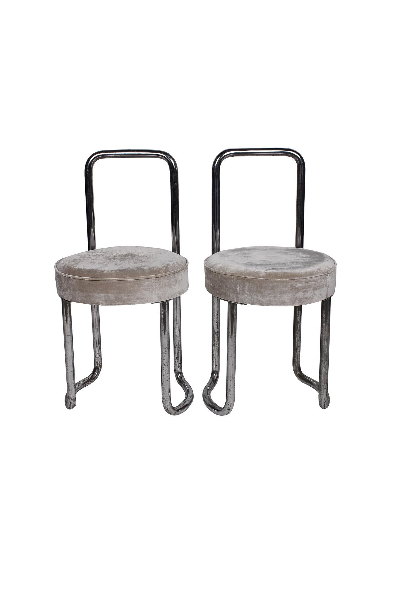PAIR OF DECO STYLE CHROMED  METAL STOOLS (1 of 3)