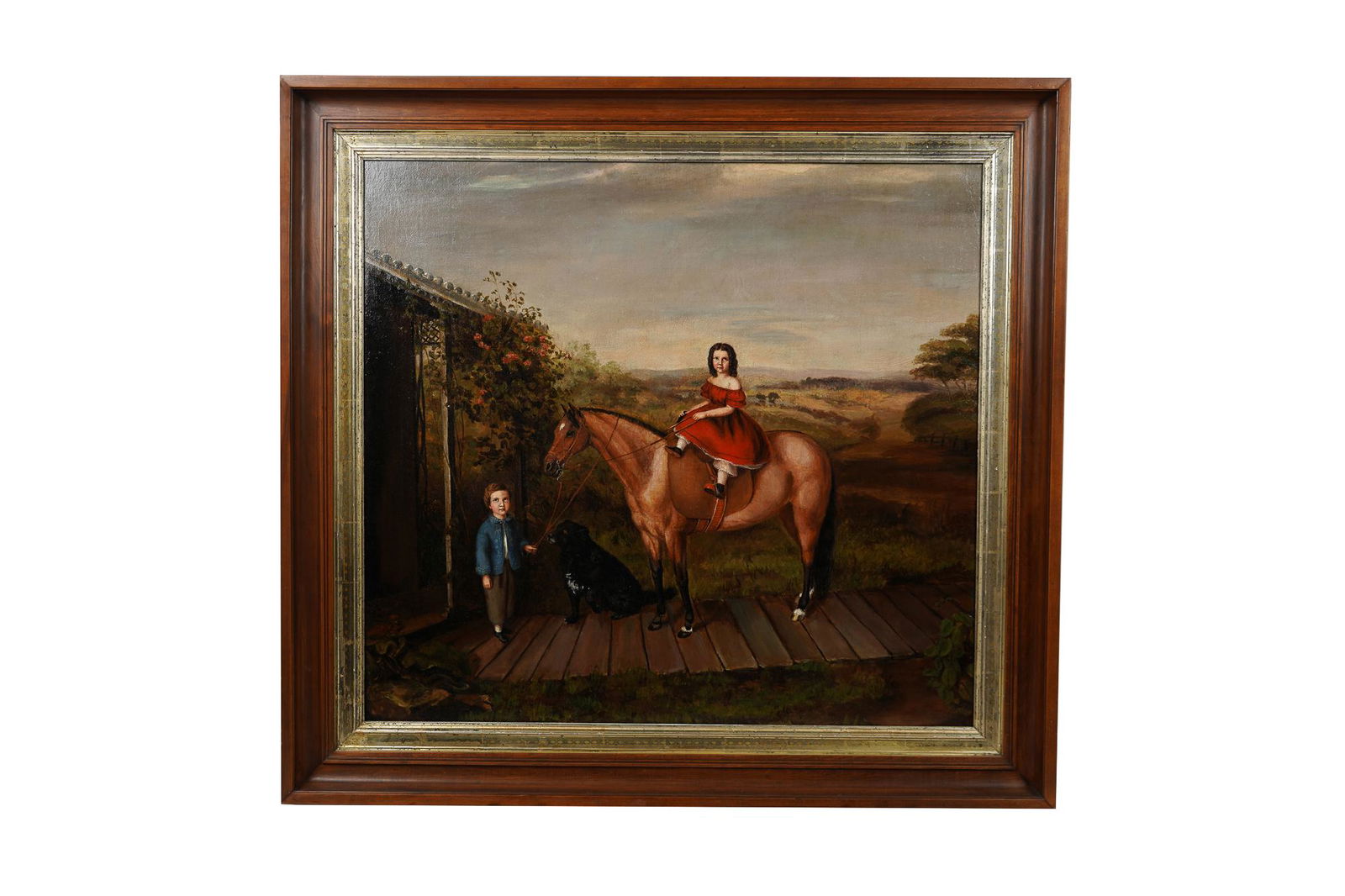 AMERICAN SCHOOL: PORTRAIT OF TWO CHILDREN WITH HORSE (1 of 8)