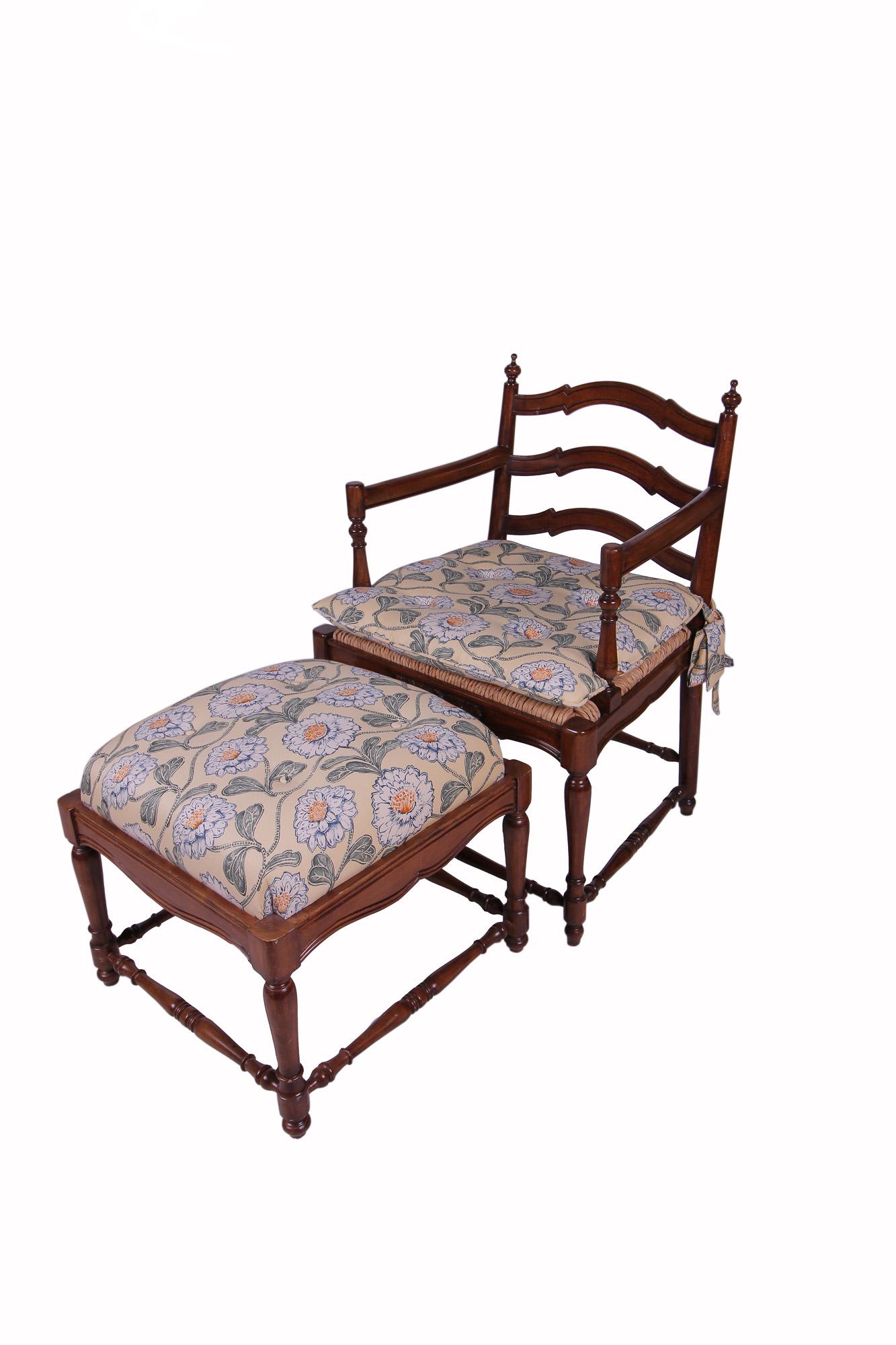 COUNTRY FRENCH STYLE FAUTEUIL & OTTOMAN (1 of 8)