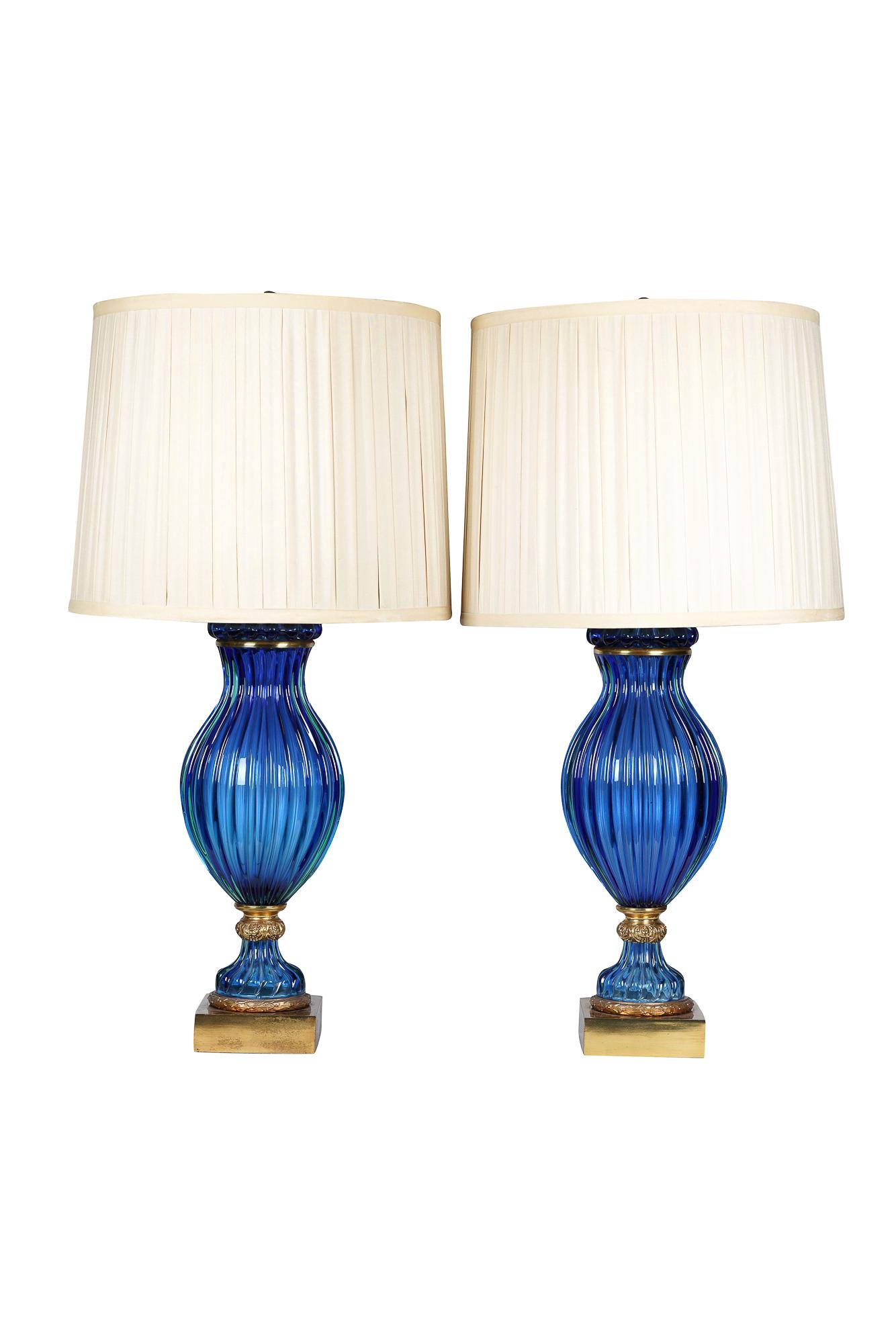 PAIR OF BLOWN GLASS AND GILT METAL MOUNTED TABLE LAMPS (1 of 13)