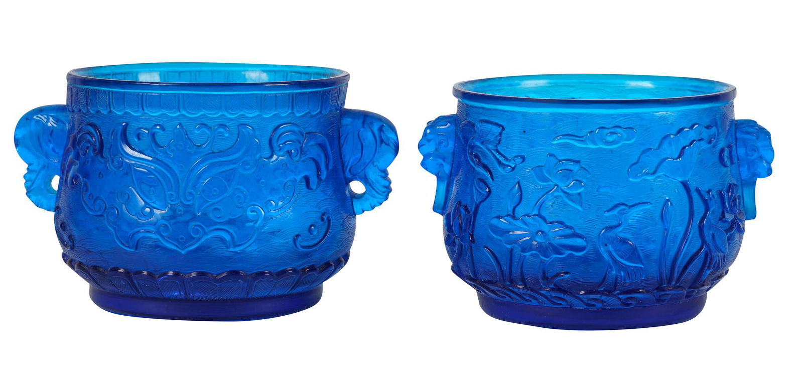 PAIR OF CHINESE BLUE PEKING GLASS POTS (1 of 13)
