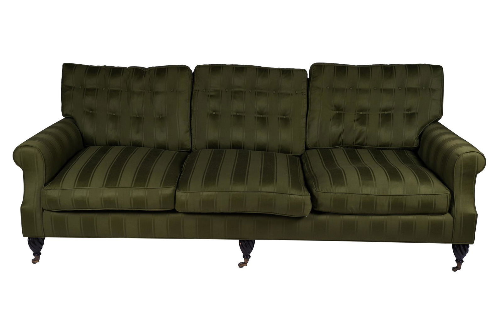REGENCY STYLE GREEN UPHOLSTERED SOFA (1 of 6)