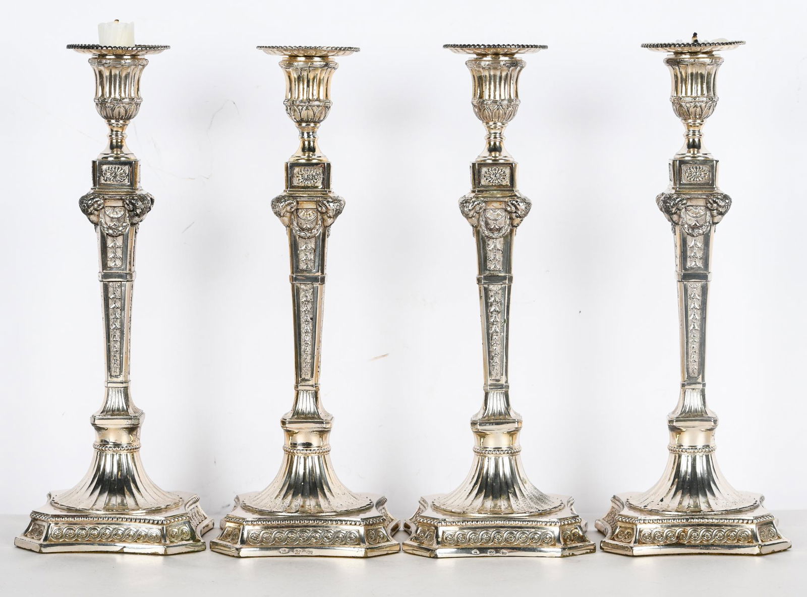 SET OF FOUR SILVERPLATE CANDLESTICKS (1 of 7)