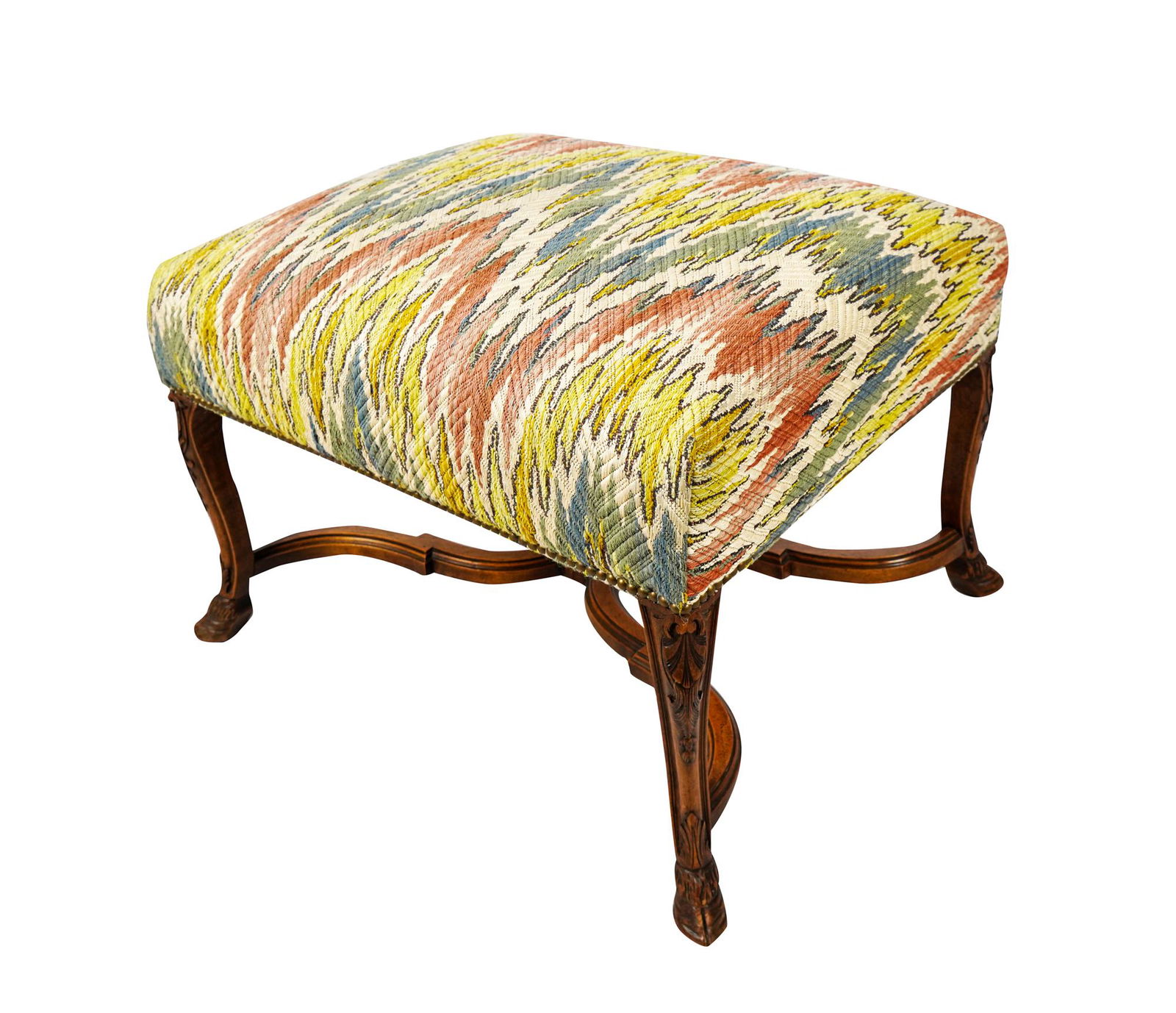 LOUIS XV STYLE CARVED WALNUT HOOF FOOT STOOL (1 of 10)