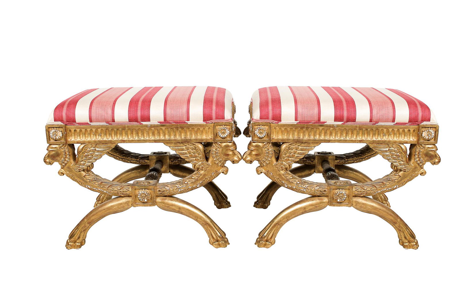 PAIR OF FRENCH NEOCLASSIC STYLE GILT STOOLS (1 of 8)