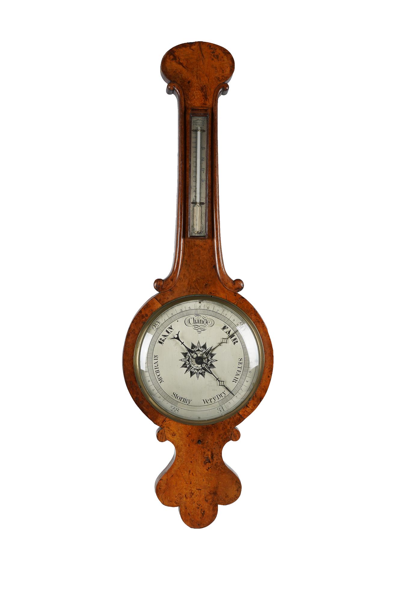 ENGLISH BURL VENEER BAROMETER (1 of 13)