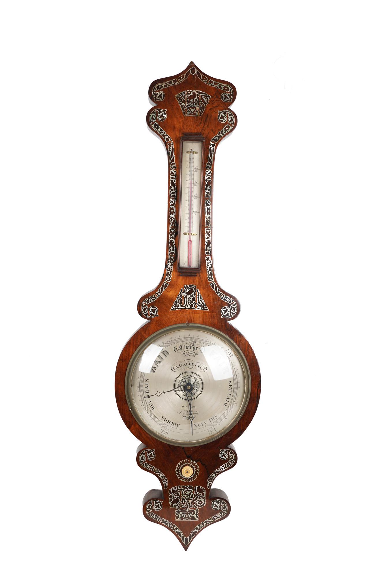 MAHOGANY & MOTHER OF PEARL INLAID BAROMETER (1 of 10)