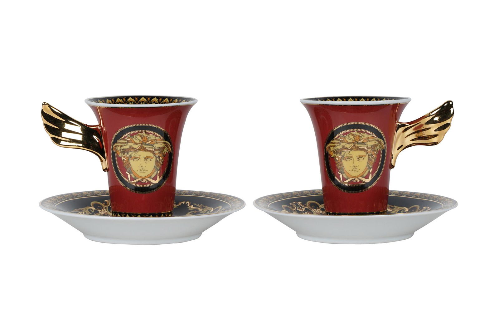 SET OF VERSACE ROSENTHAL PORCELAIN CUPS & SAUCERS (1 of 8)