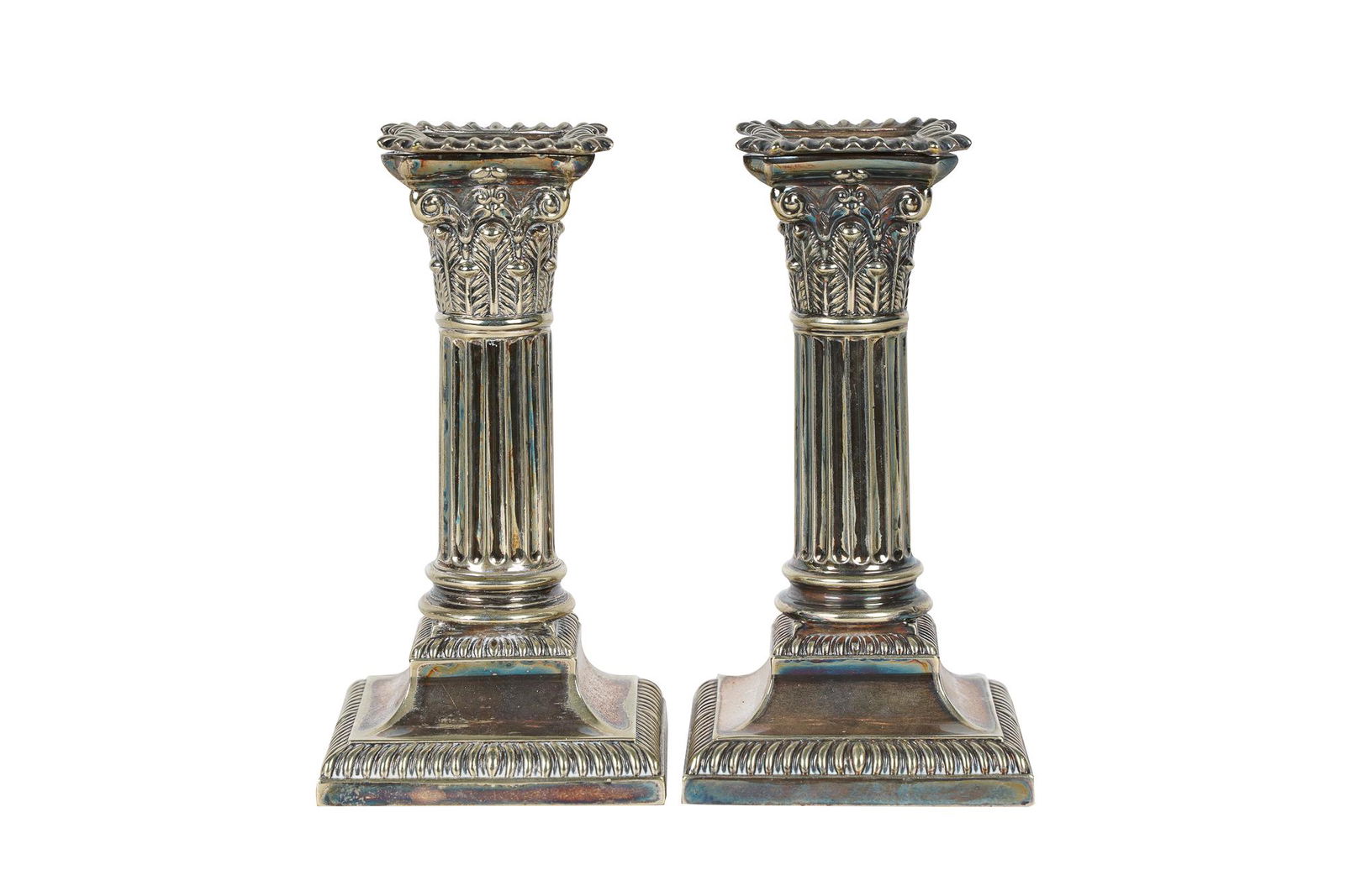 PAIR OF SILVERPLATE COLUMN-FORM CANDLESTICKS (1 of 9)