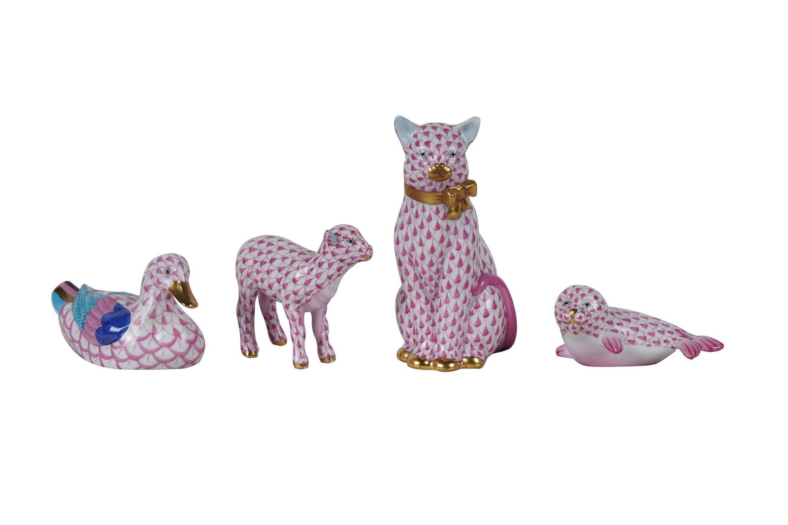 FOUR HEREND PINK FISHNET ANIMALS (1 of 10)