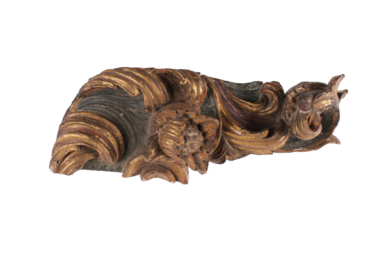 ITALIAN PAINTED & PARCEL GILT ARCHITECTURAL ELEMENT: Provenance: Abell Auction: October 4, 2007 Condition: loss and chips throughout 13 x 32 inches