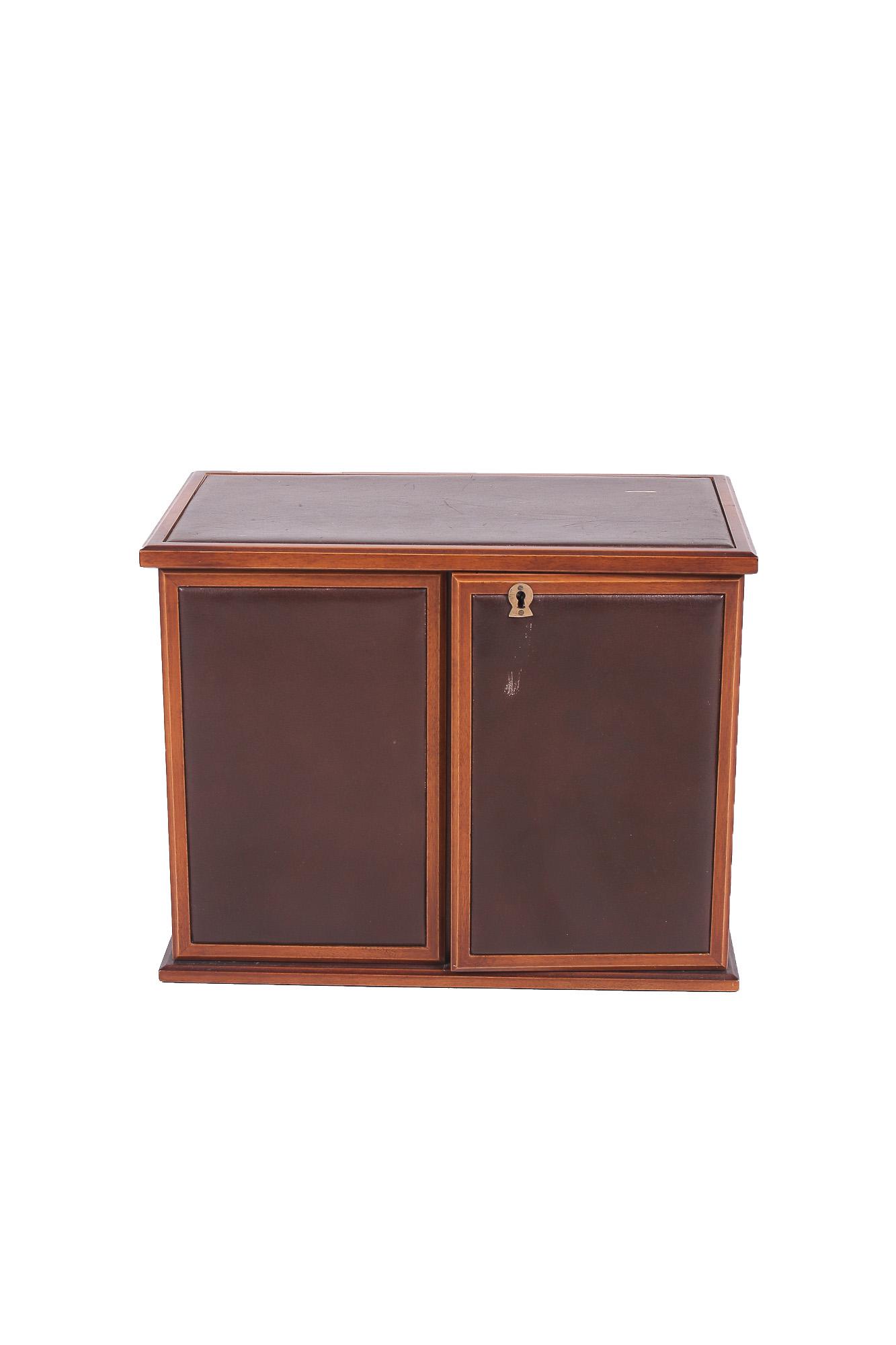 BAKELITE POKER CHIPS IN CASE: the interior opening to reveal four drawers the case: 14 1/2 inches wide; 8 1/4 inches deep; 11 1/4 inches high