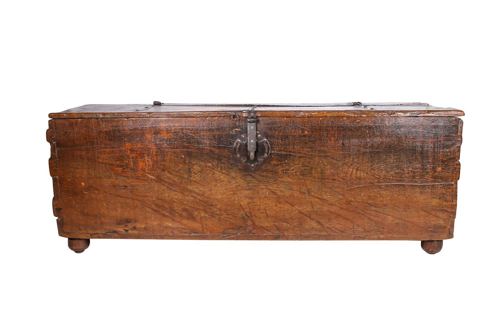 ITALIAN BAROQUE WALNUT CASSONE: Condition: with repairs, and scratches and nicks throughout commensurate with age 78 inches wide; 27 1/2 inches deep; 29 inches high