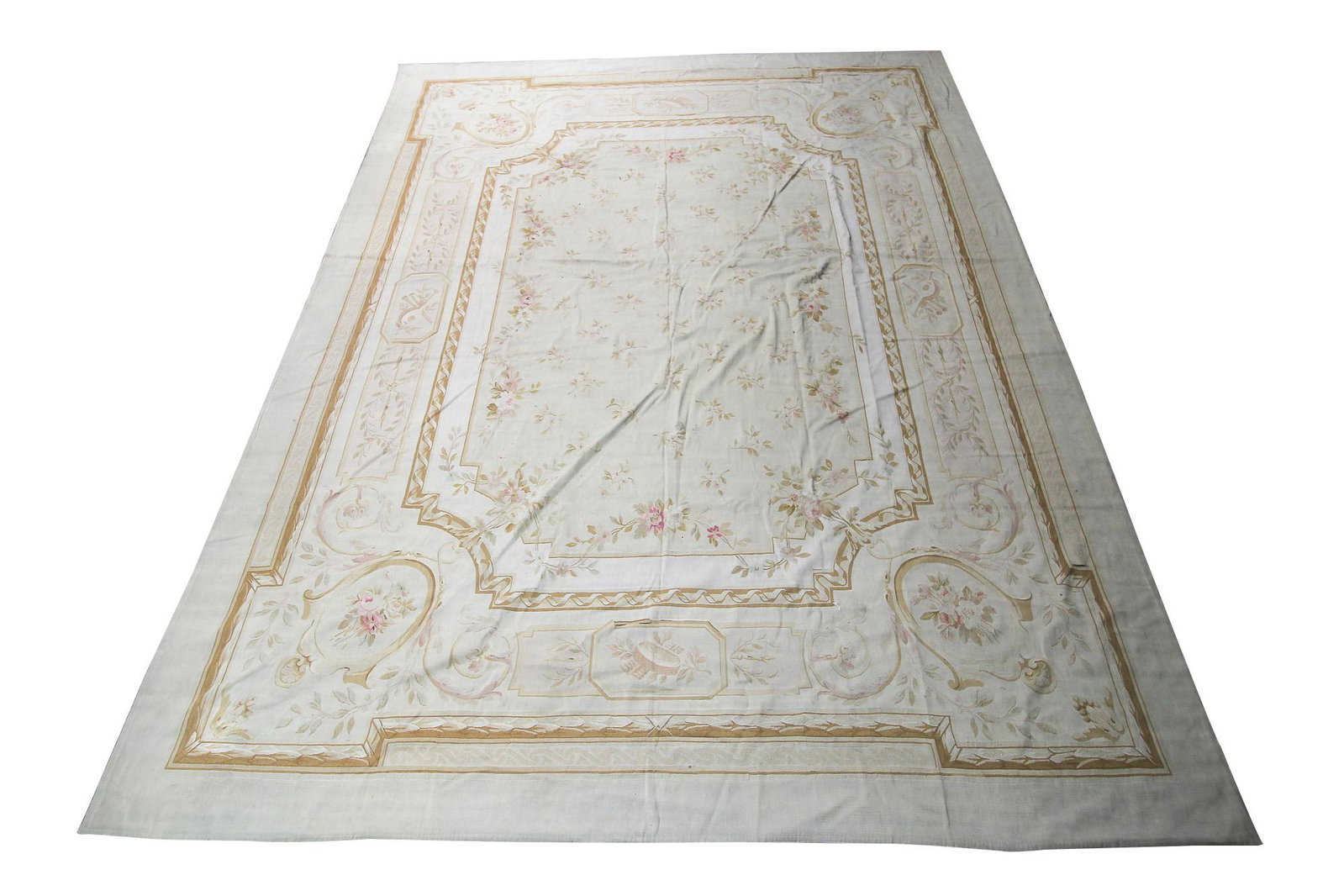 AUBUSSON TAPESTRY: in the Louis XVI style Condition: minor separation and wear throughout 10'8" x 15'