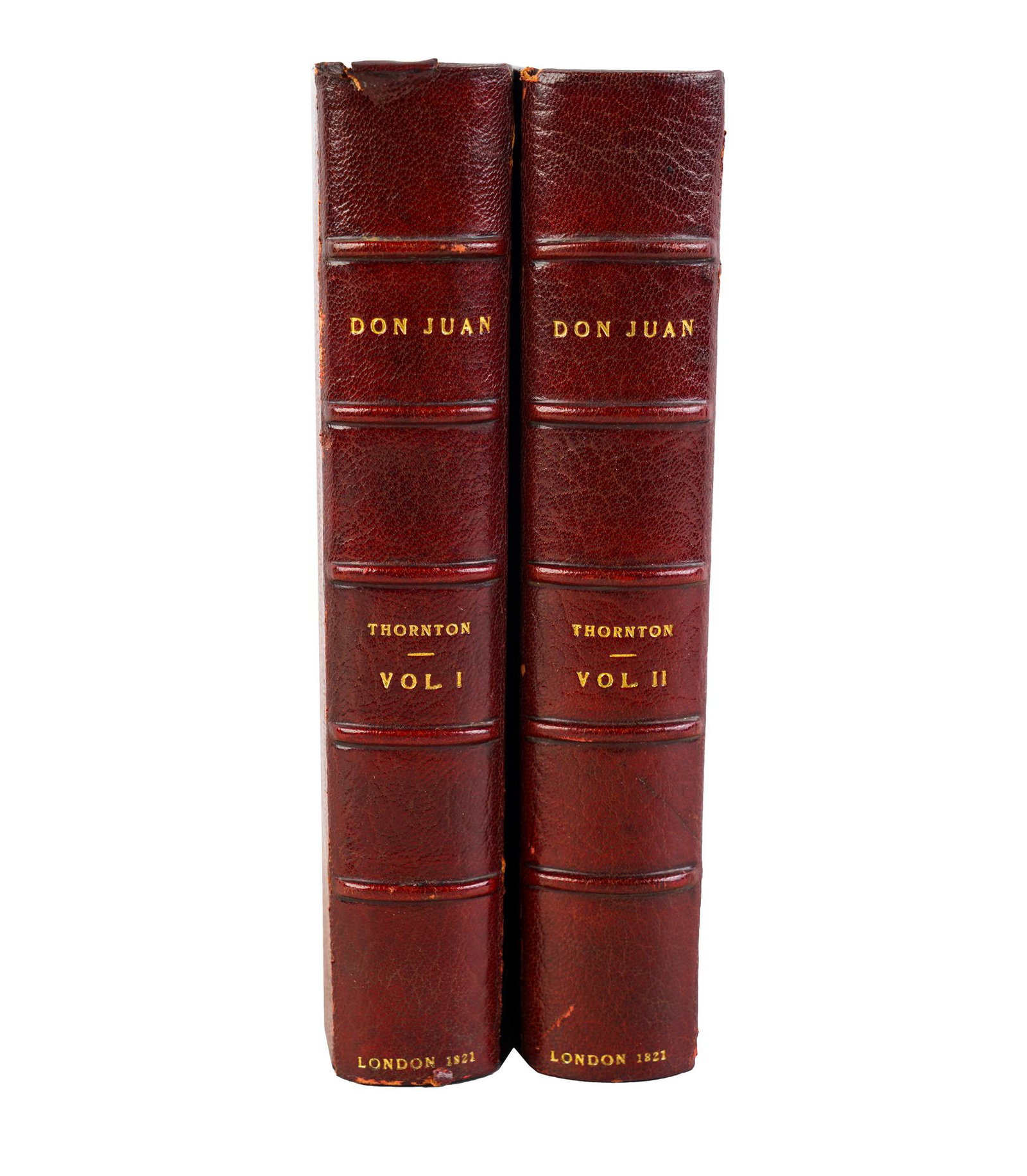TWO VOLUMES: DON JUAN: Thornton, Alfred"Don Juan", including "Life in London: a True Picture of the British Metropolis"London: William Clowes for Thomas Kelly, 1821 and 1822with colored engravings[2 volumes]Condition: with 