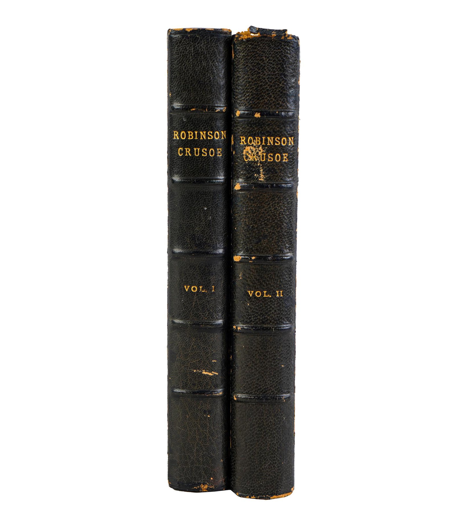 TWO VOLUMES: "ROBINSON CRUSOE": Defoe, Daniel "The Further Adventures of Robinson Crusoe" London: John Stockdale, 1790 [2 volumes] Condition: with wear to interior pages and binding; some pages ripped