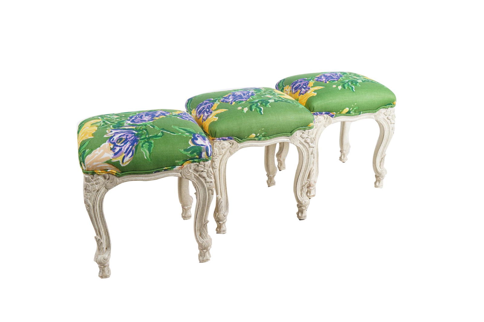 SET OF THREE PAINTED & UPHOLSTERED STOOLS (1 of 5)