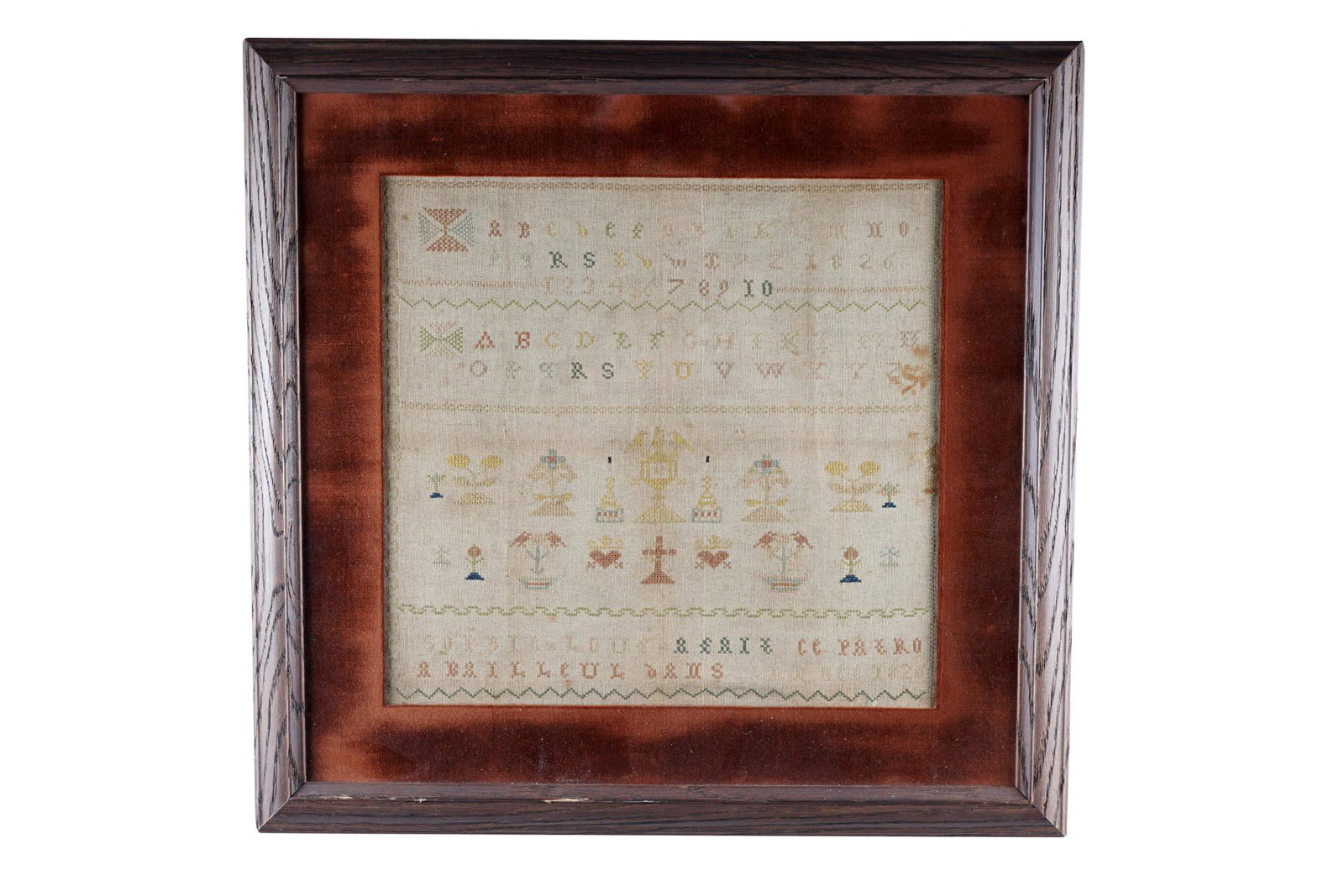NEEDLEWORK SAMPLER: circa 1826 12 1/4 x 12 3/4 inches sight