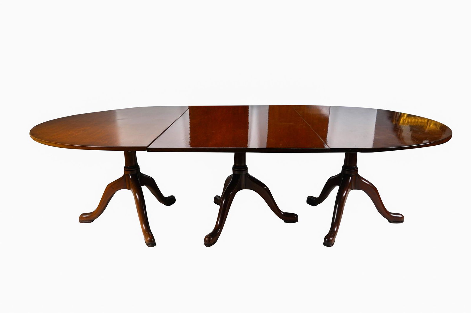 TRIPLE PEDESTAL MAHOGANY DINING TABLE (1 of 9)