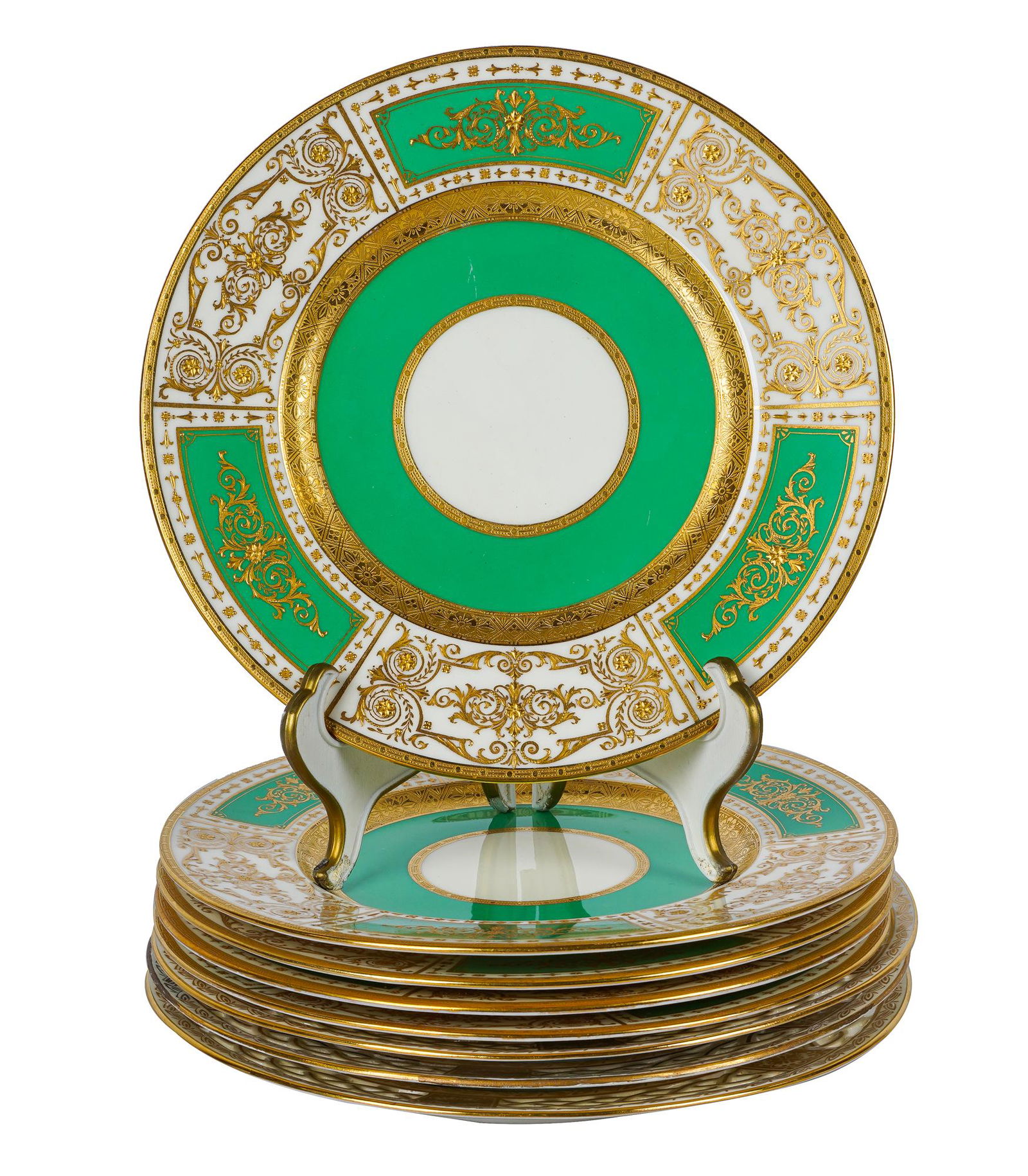 EIGHT MINTONS GREEN & GILT PORCELAIN PLATES (1 of 13)