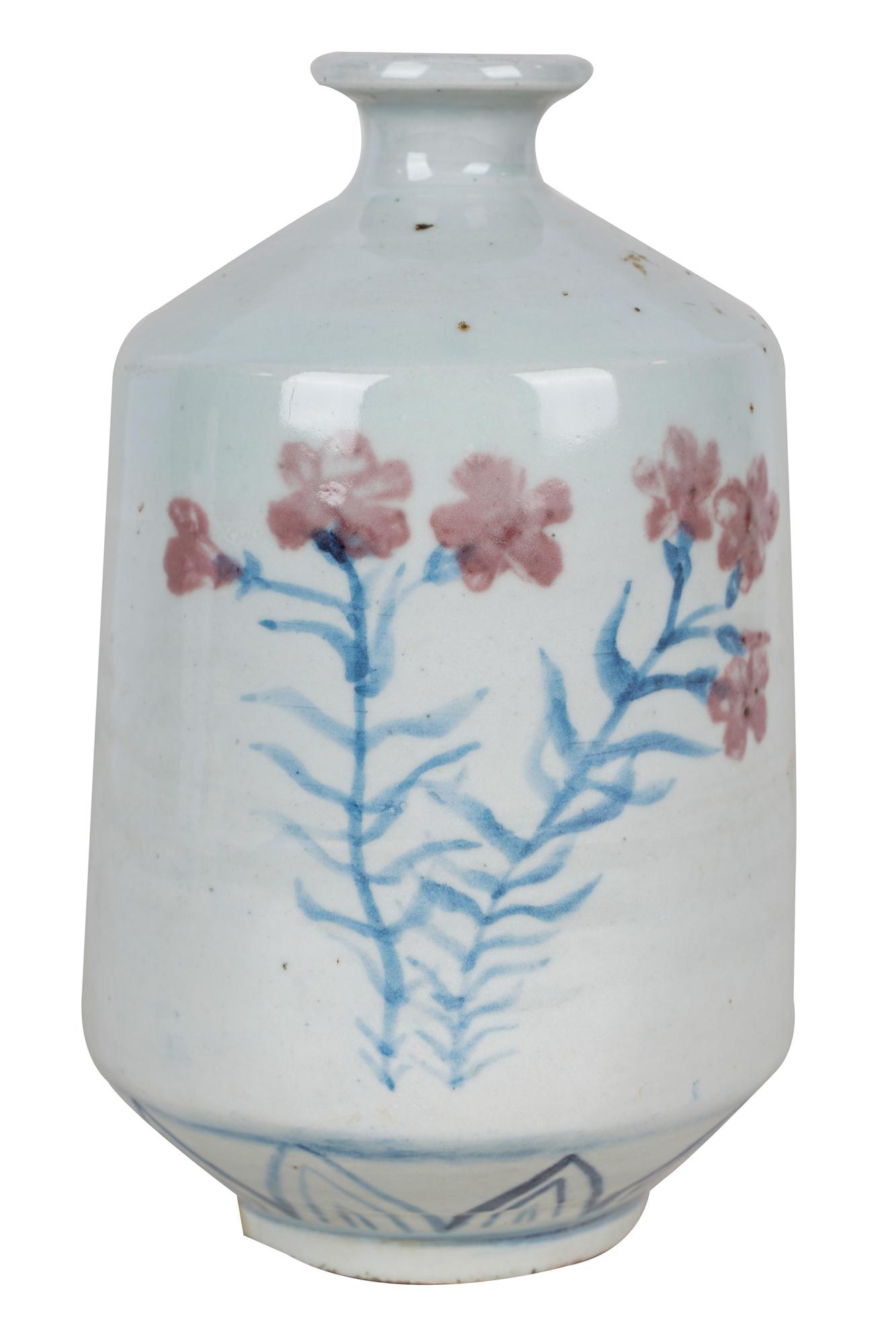KOREAN BLUE & RED CERAMIC VASE (1 of 14)