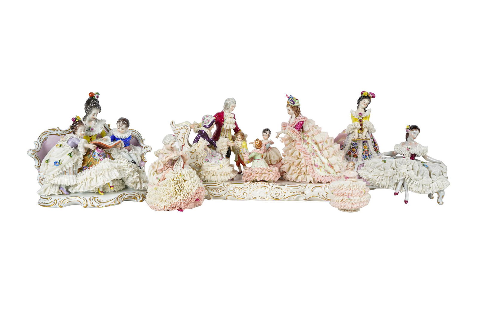 GROUP OF SIX LACE PORCELAIN FIGURAL GROUPS (1 of 18)