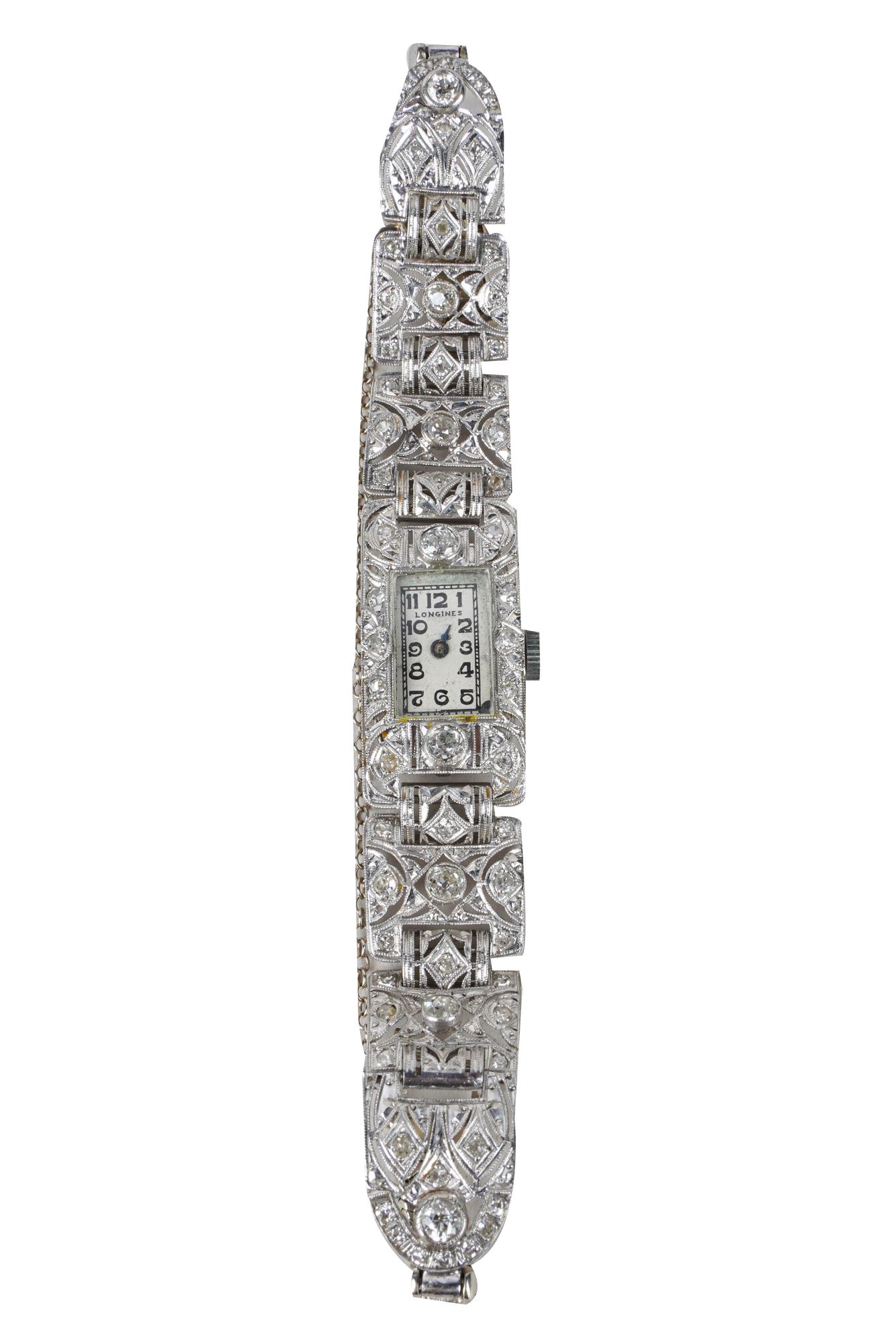 LONGINES 14 KARAT WHITE GOLD, PLATINUM, & DIAMOND WATCH (1 of 17)