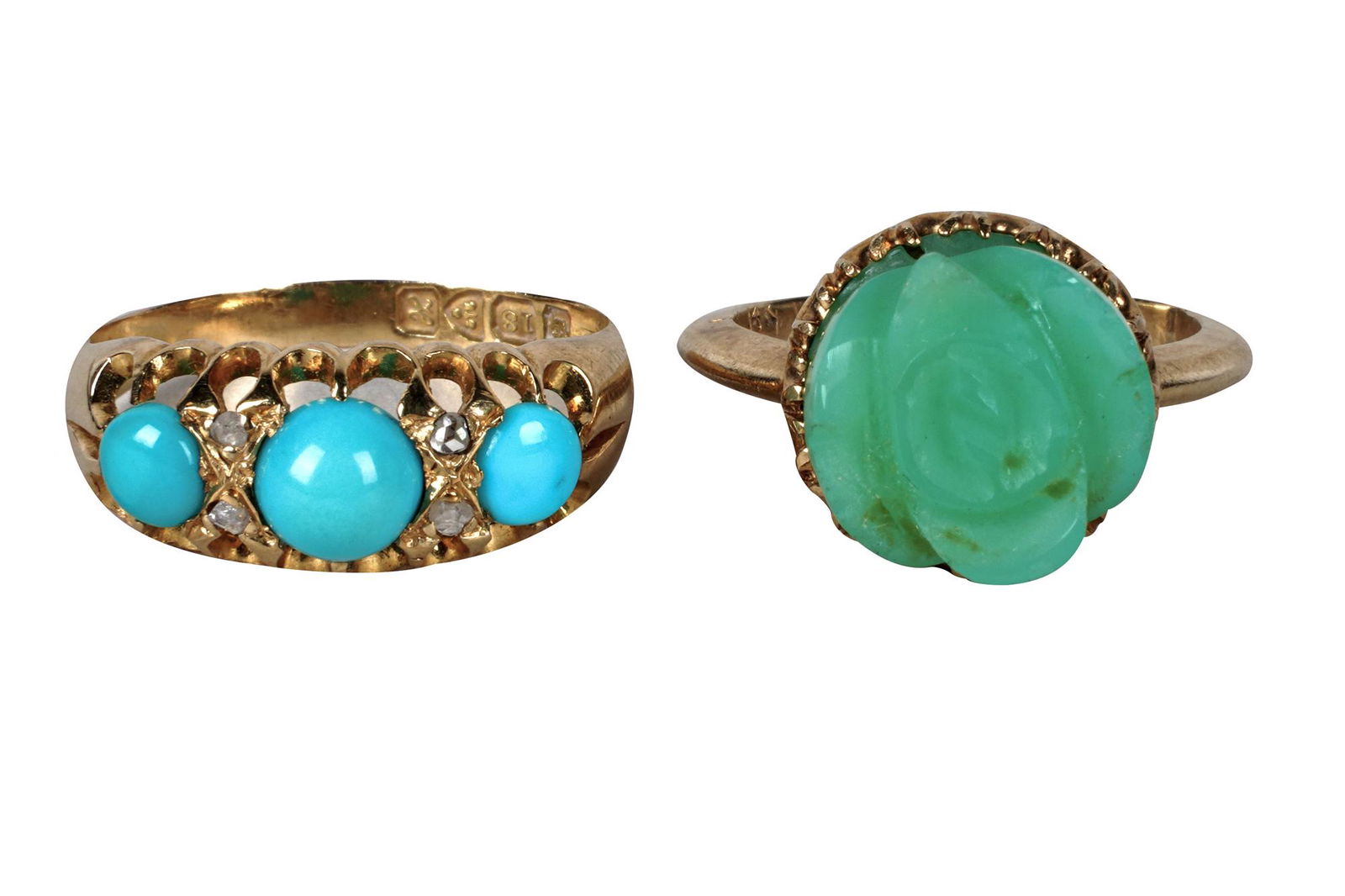 TWO GOLD, DIAMOND, & GEM-SET RINGS (1 of 8)