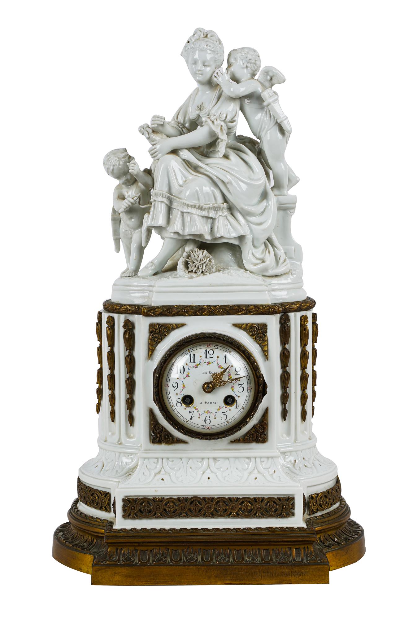 CAPODIMONTE GILT METAL-MOUNTED PORCELAIN MANTEL CLOCK (1 of 11)