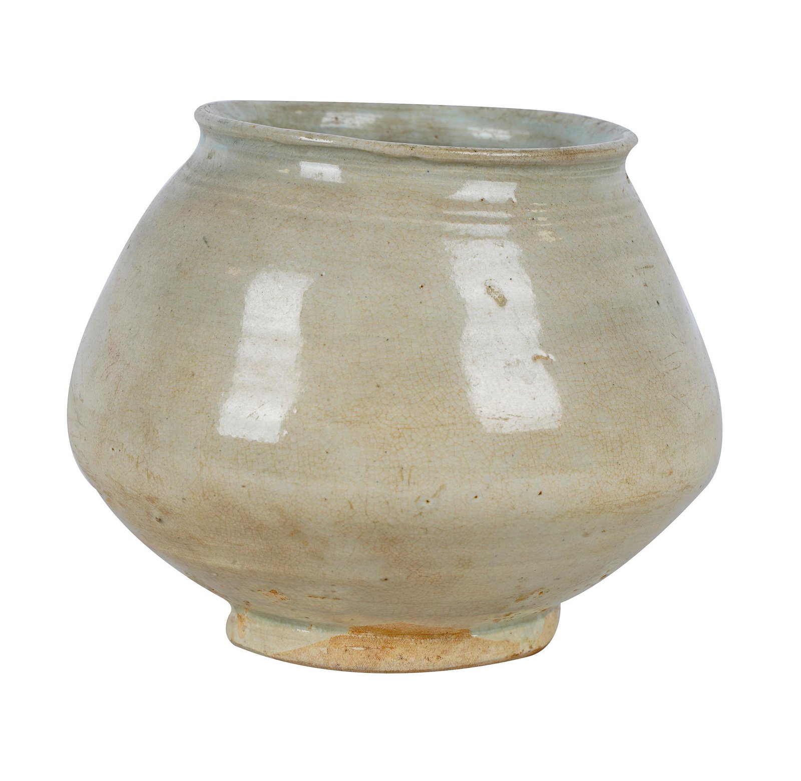 KOREAN WHITE CRACKLE GLAZED BOWL: Condition: areas of loss to glaze; pitting to glaze 6 inches wide; 5 inches high