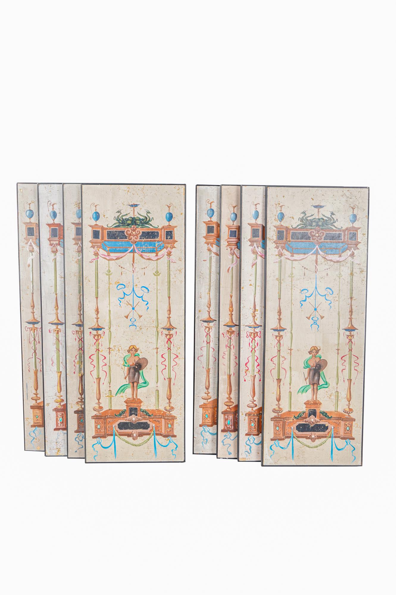 SET OF EIGHT POMPEIIAN STYLE PAINTED PANELS (1 of 10)
