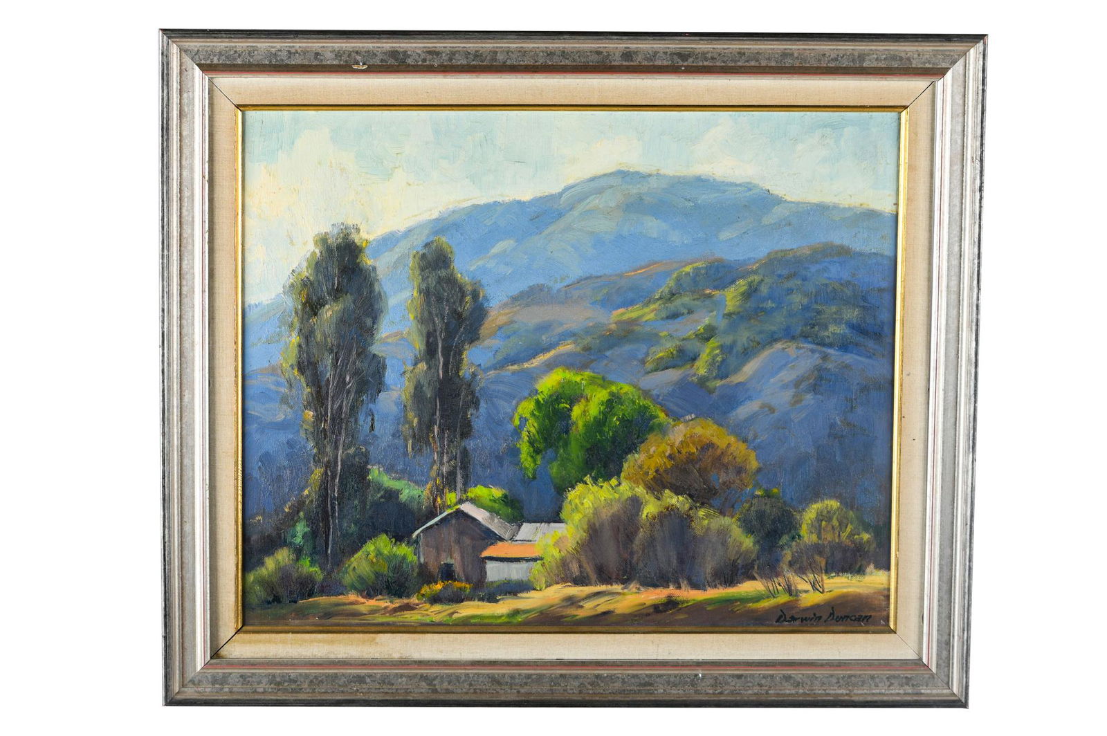 DARWIN DUNCAN: "FADING LIGHT (LAGUNA CANYON)": oil on board signed lower right image: 16 x 20 inches; frame: 20 1/2 x 24 1/2 inches