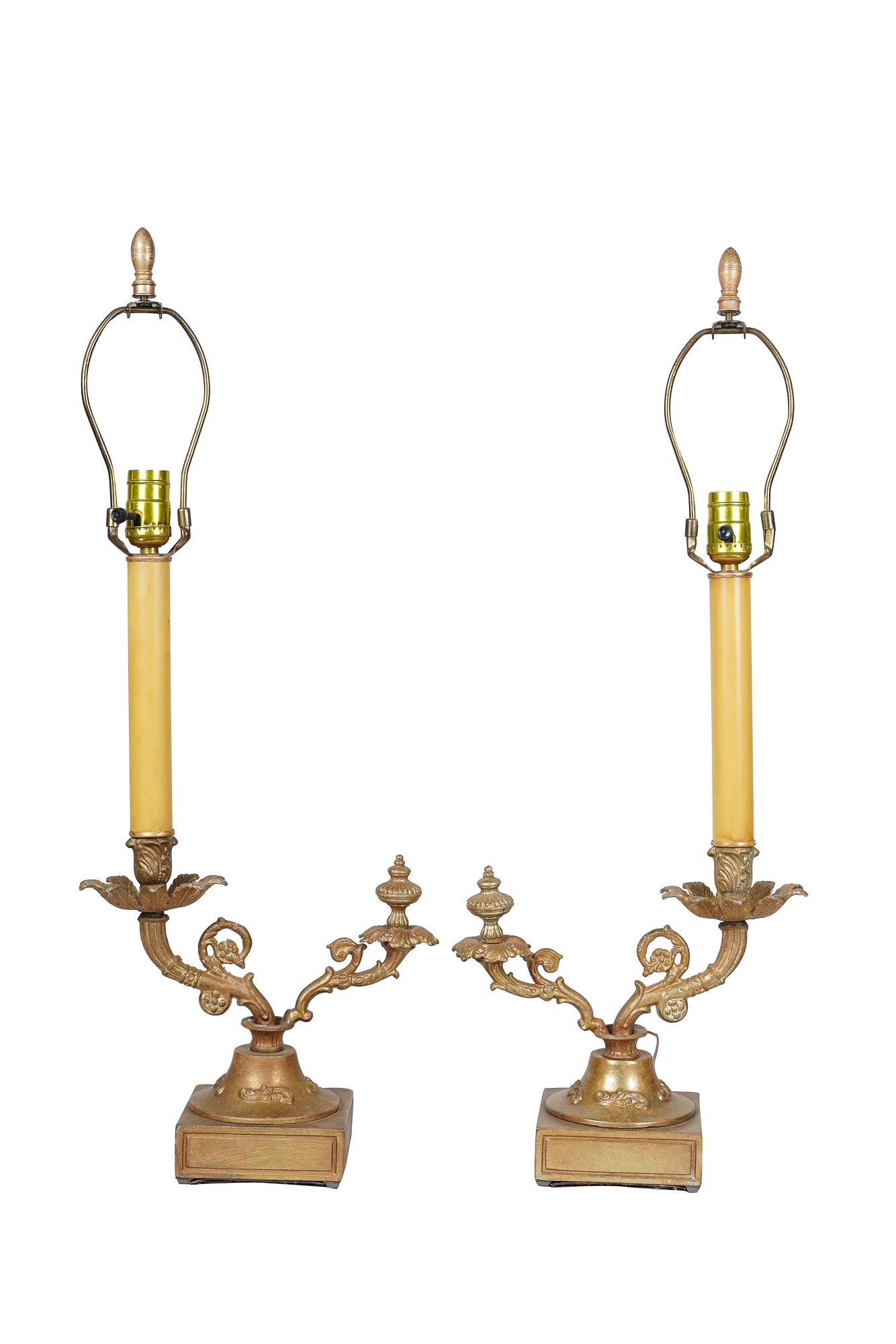 PAIR OF FRENCH GILT METAL CANDLESTICK TABLE LAMPS (1 of 11)