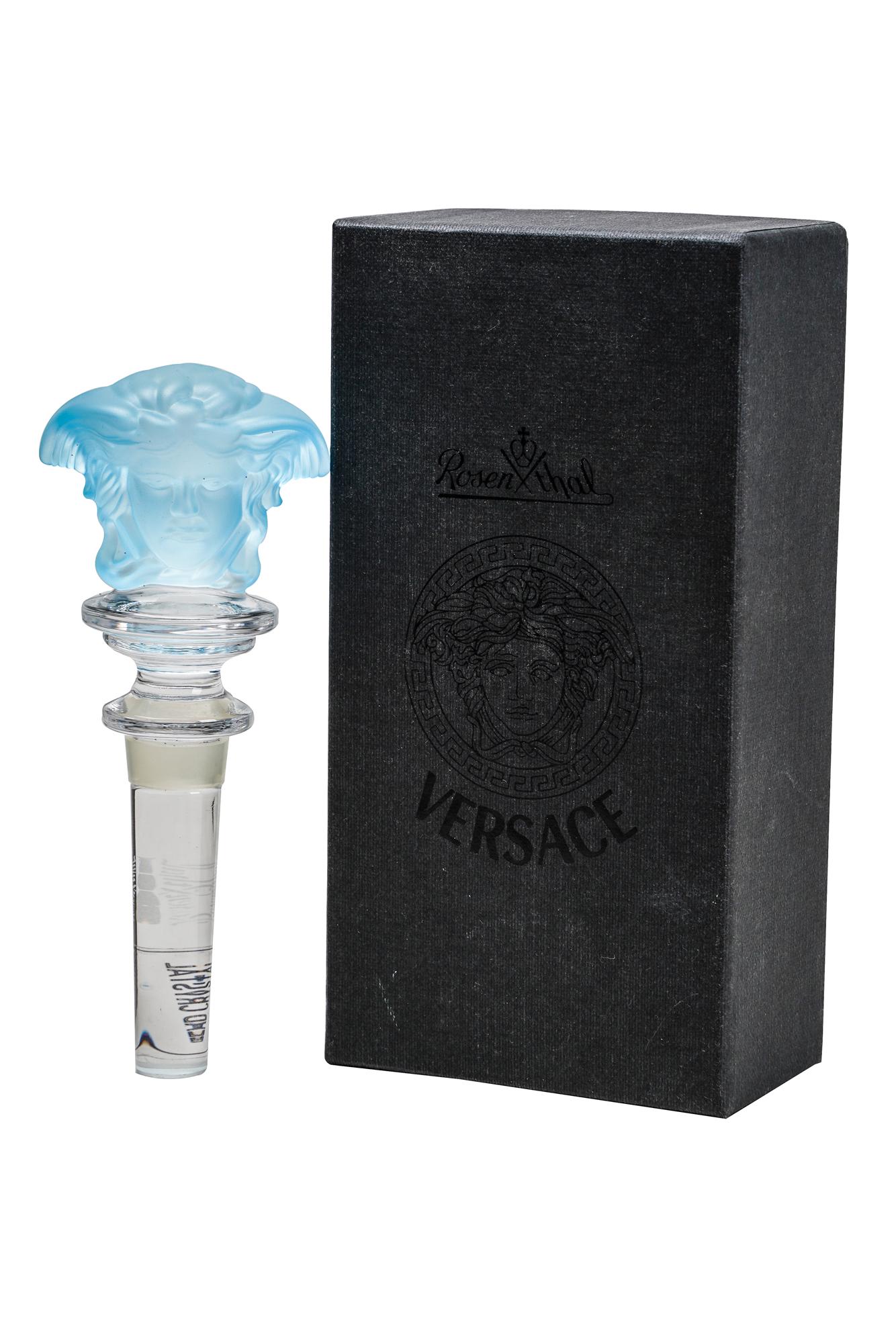 ROSENTHAL FOR VERSACE: CRYSTAL WINE STOPPER: with adhesive label "over 24% lead crystal" and original box 5 1/4 inches long