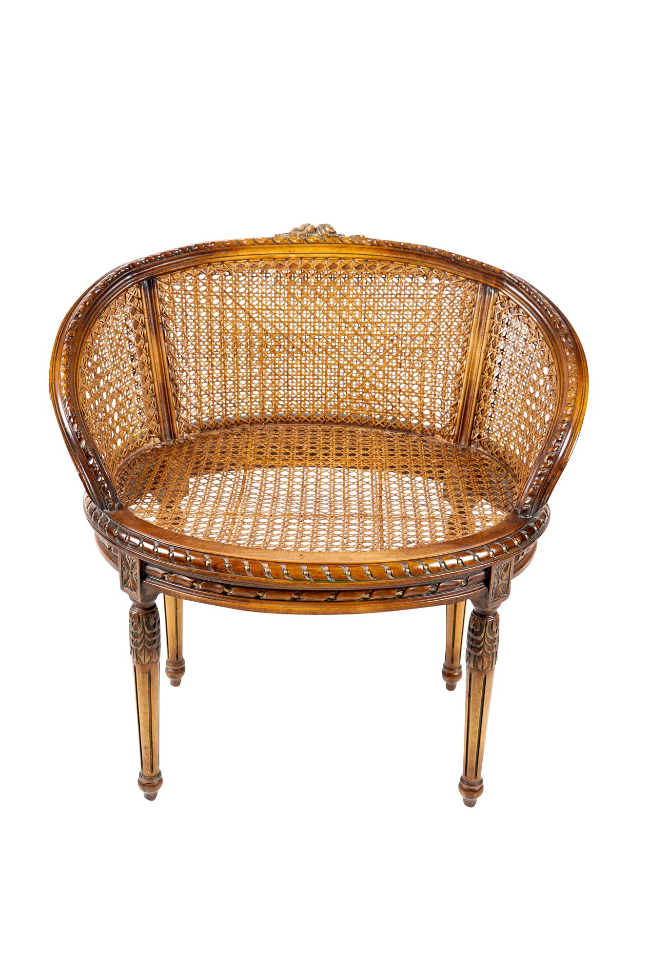 LOUIS XVI STYLE CARVED WALNUT & DOUBLE CANE BERGERE (1 of 6)