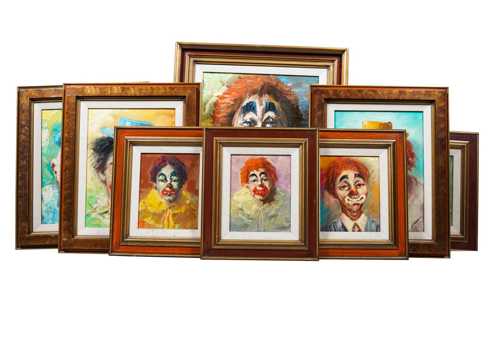 EIGHT FRAMED CLOWN PAINTINGS (1 of 16)