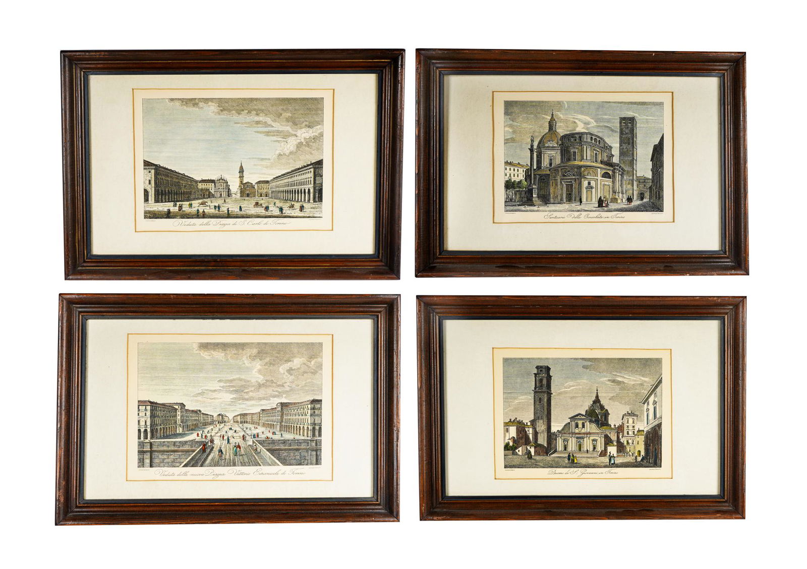 FOUR FRAMED ITALIAN COLORED ENGRAVINGS: TORINO (1 of 10)