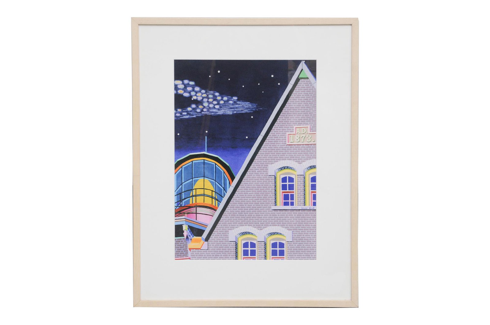 JESSICA JESSY PARK: "LIGHTHOUSE ON BLOCK ISLAND": circa 2001 gouache on paper signed and dated center right 18 1/2 x 12 1/2 inches