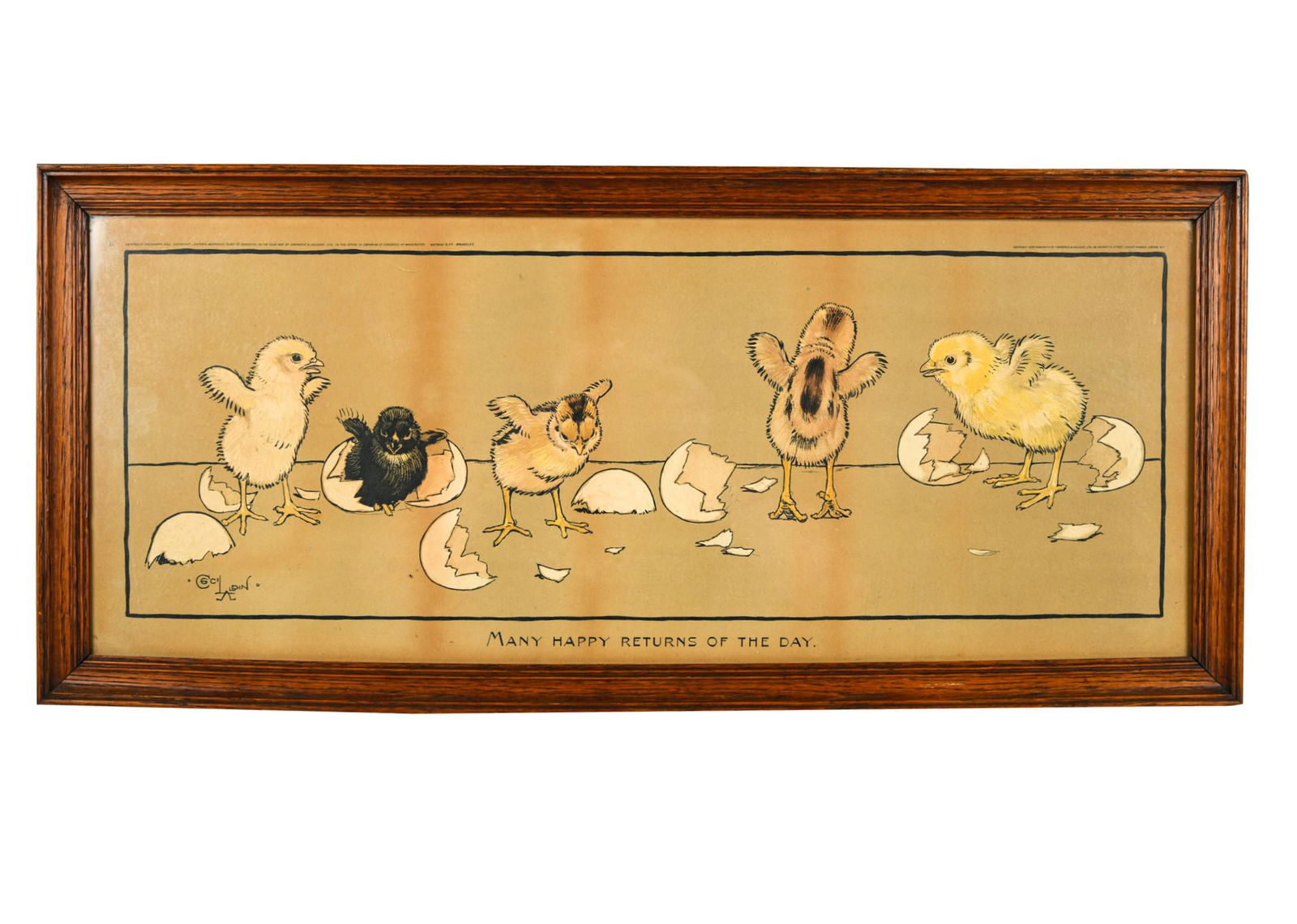 CECIL ALDIN: "MANY HAPPY RETURNS OF THE DAY": lithographic print 11 x 28 1/2 inches