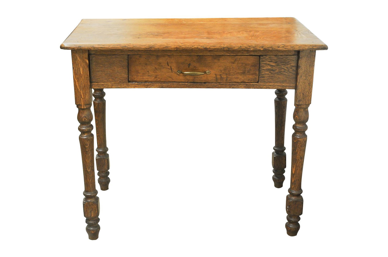 NEW YORK PUBLIC SCHOOL BOARD OF EDUCATION DESK: circa 1900-1925 oak with partial label to underside "Board of Education / City of New York..." Condition: general marks, nicks, scratches and wear commensurate with age and use; losses to wood along r