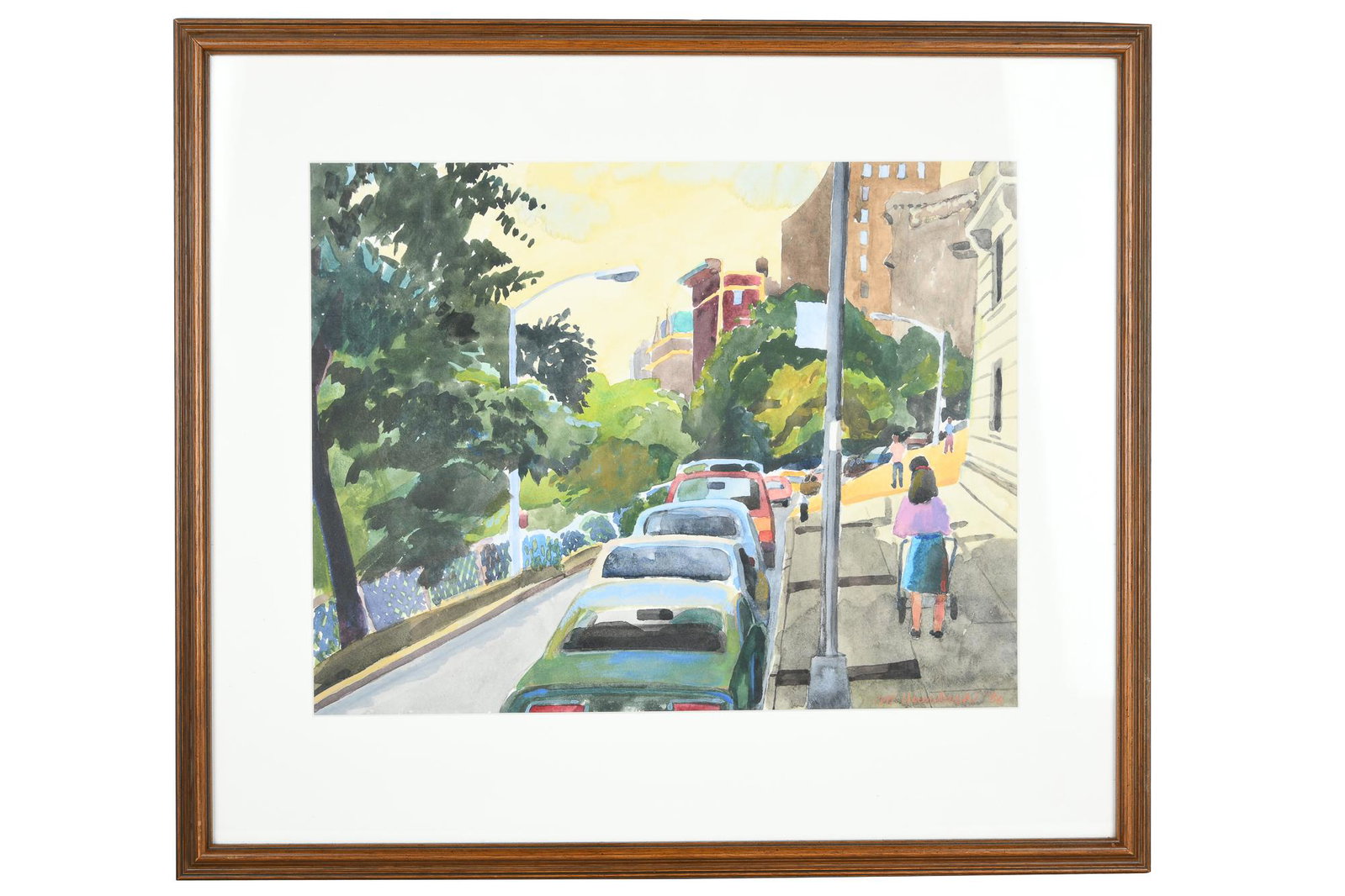 M. AUERBACH: "NEW YORK STREET": circa 1986 watercolor on paper signed and dated lower right 13 3/4 x 17 1/2 inches