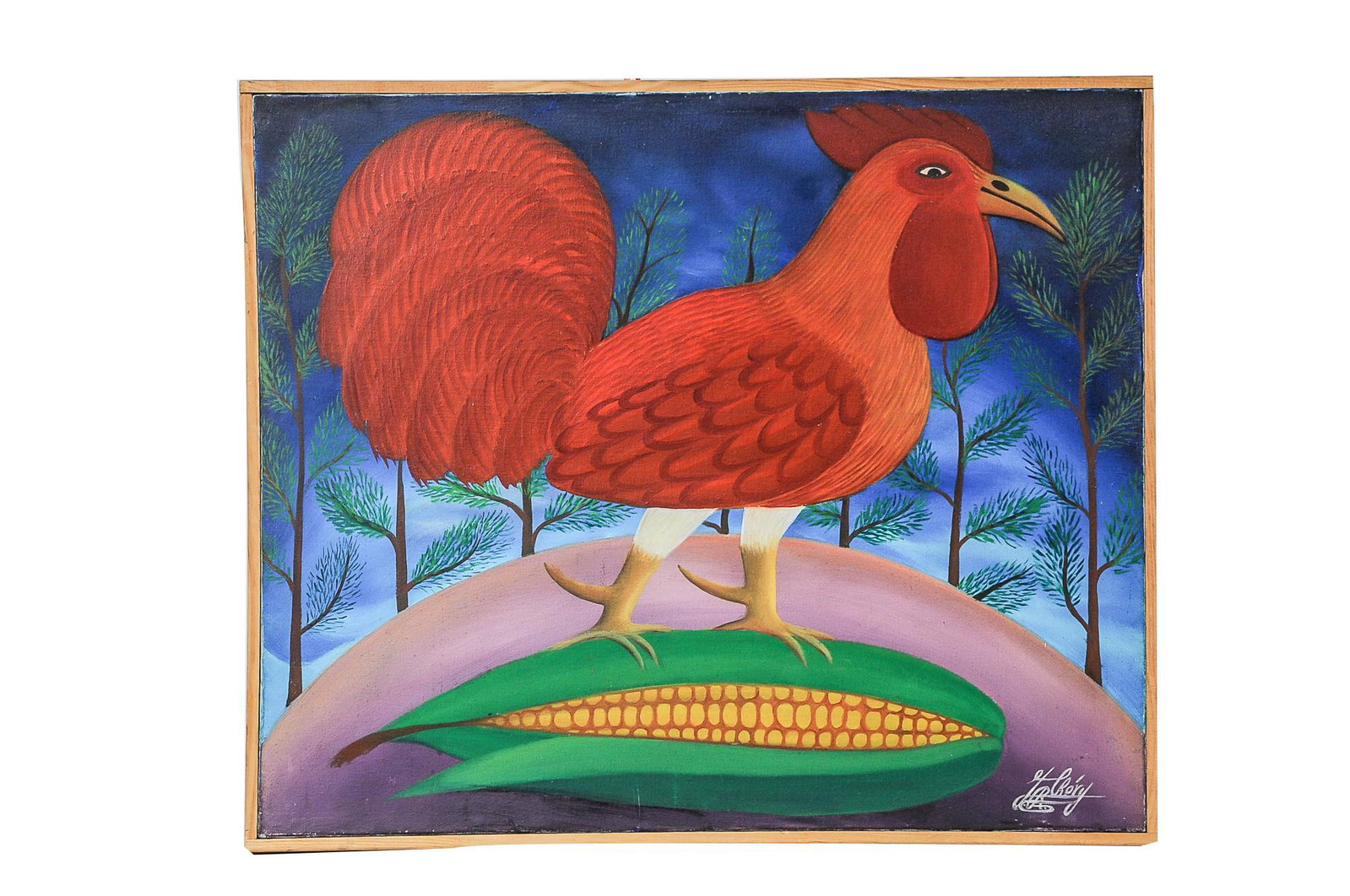 JEAN R. CHERY: "CORN ROOSTER": circa late 20th Century oil on canvas signed lower right 20 x 24 inches