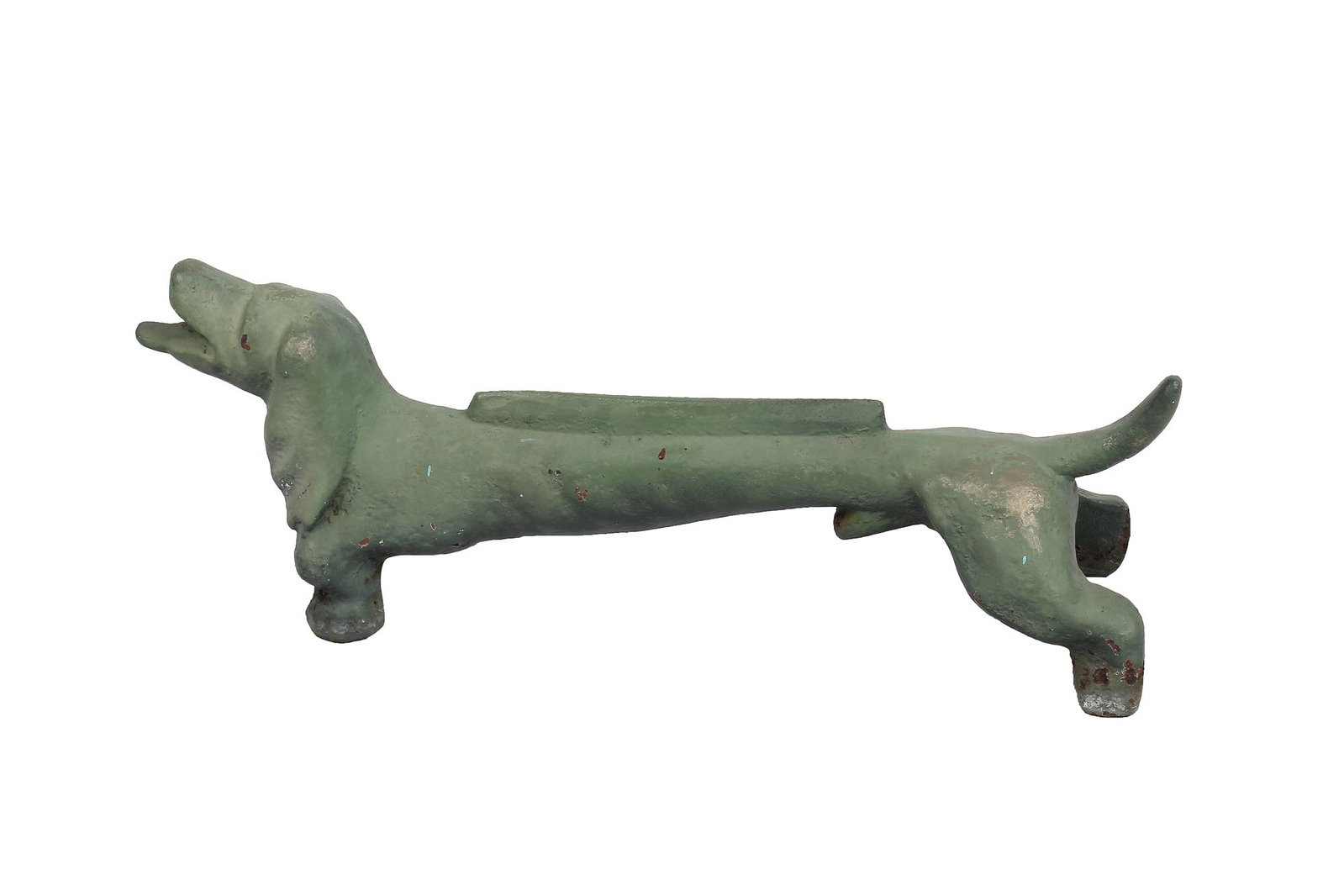 IRON DOG BOOT SCRAPE: painted iron Condition: with loss to paint throughout 24 inches wide; 7 1/2 inches high