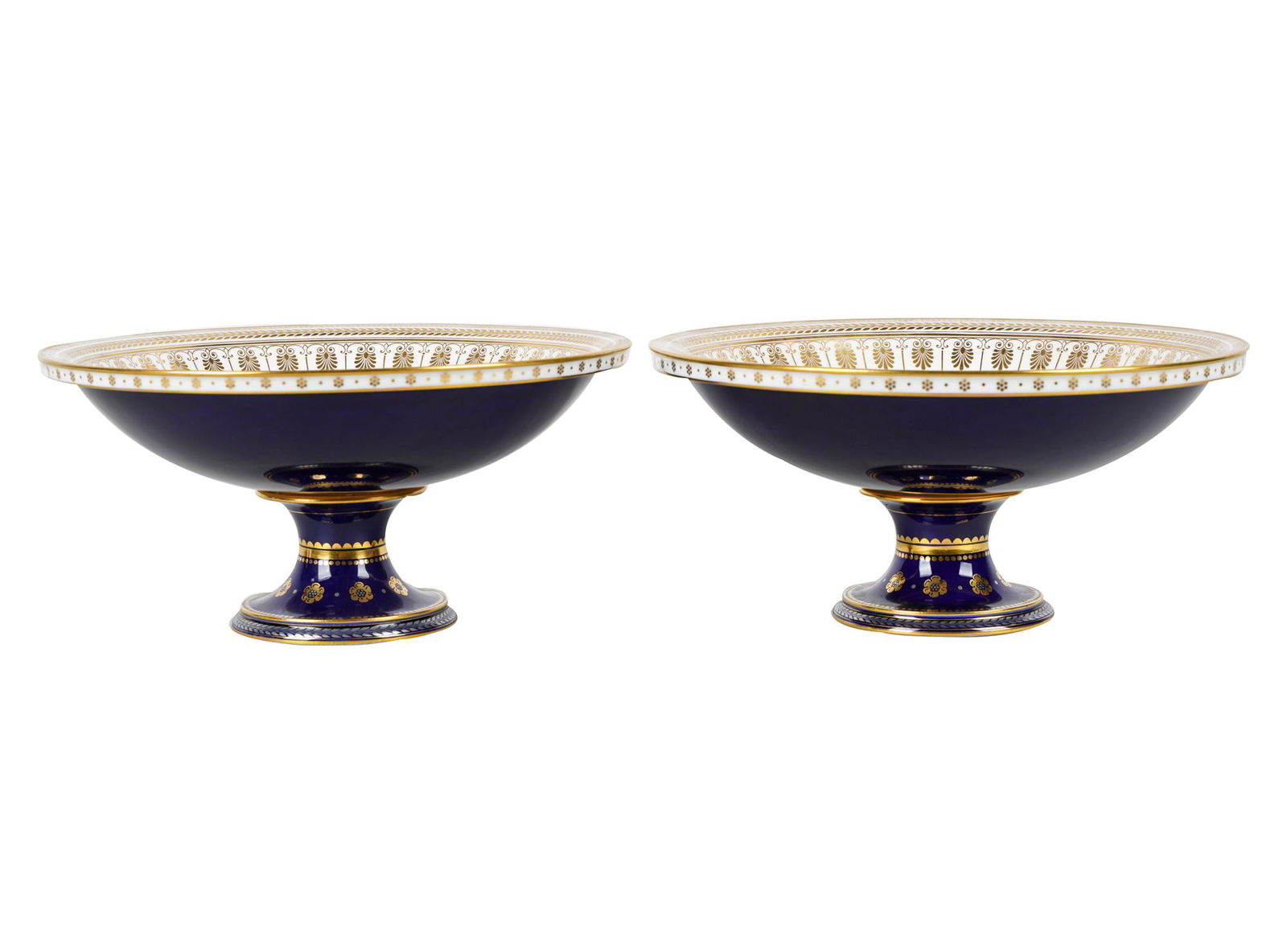 PAIR OF FRENCH COBALT & GILT PORCELAIN COMPOTES (1 of 13)