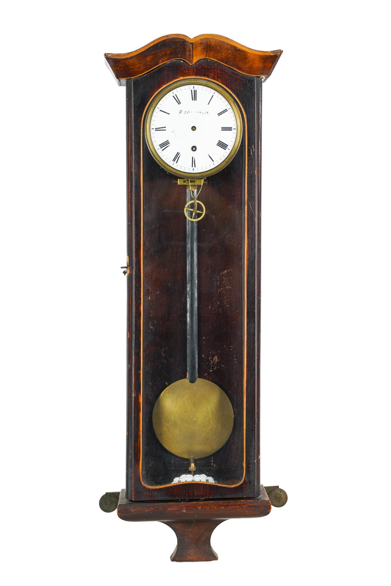 GERMAN MAHOGANY SPRING-WOUND WALL CLOCK (1 of 9)