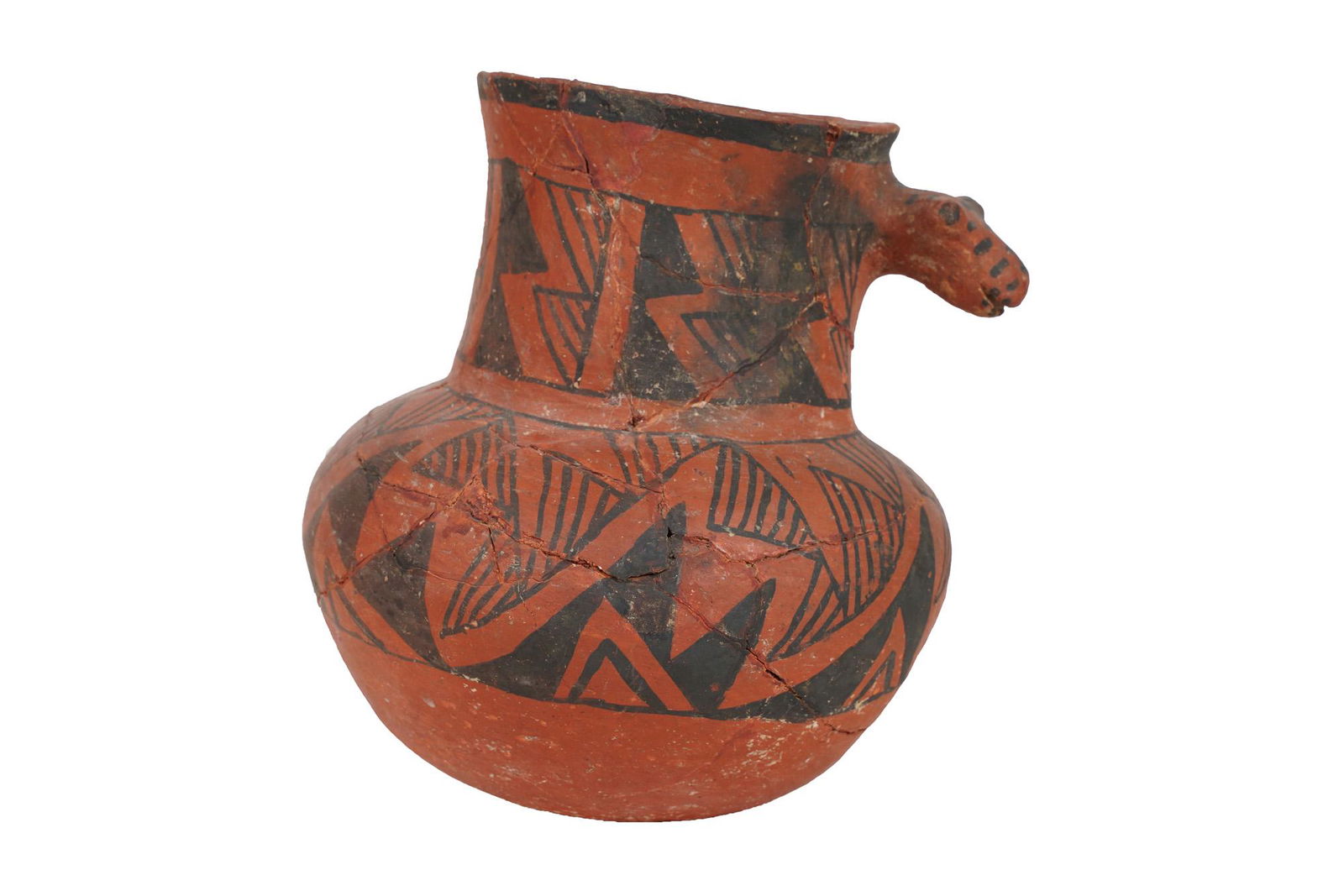 SAN ILDEFONSO REDWARE POTTERY BOWL: Condition: repaired throughout, from major damage 7 1/2 inches high