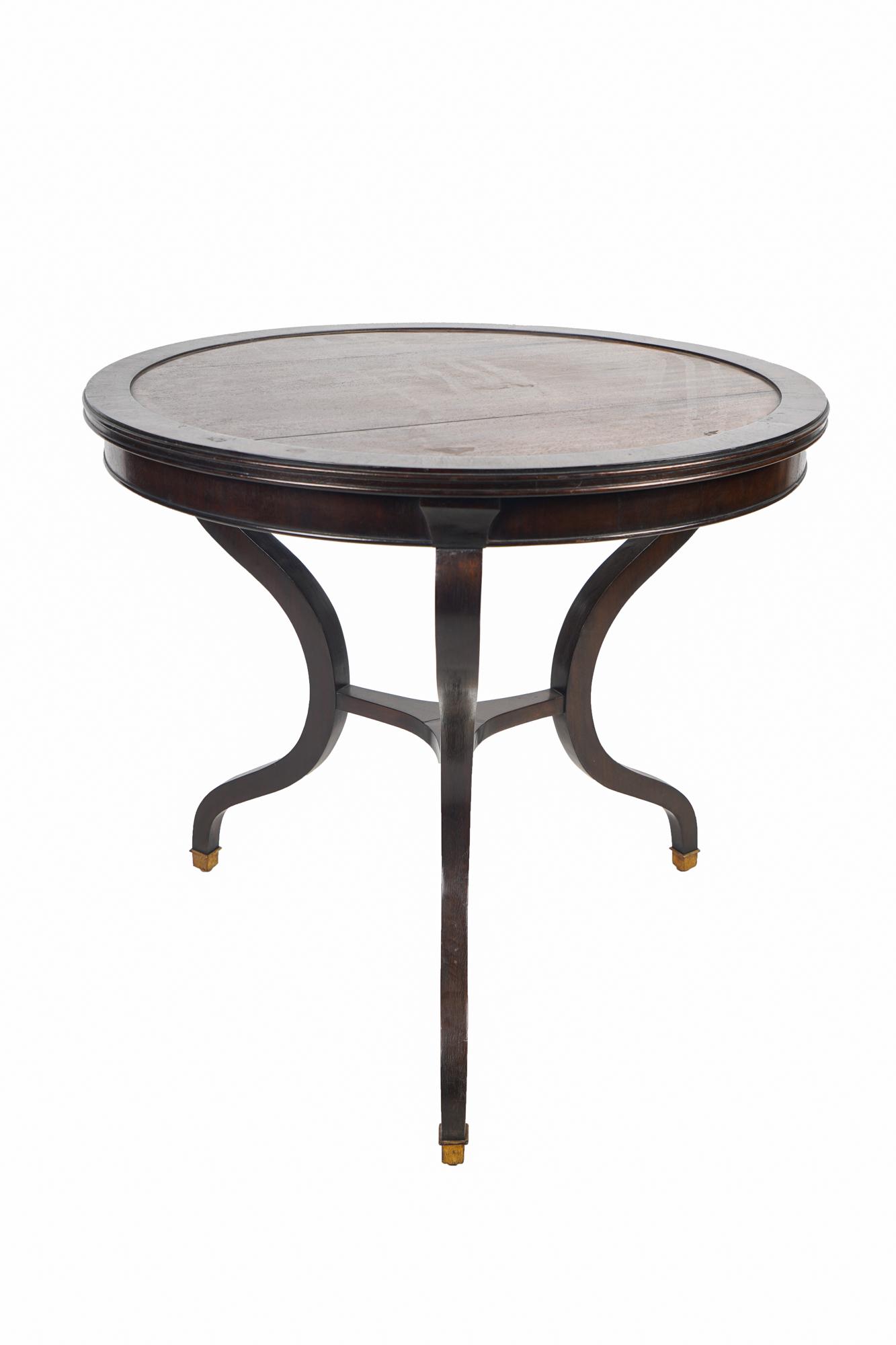 DESSIN FOURNIR: MAHOGANY NEOCLASSIC STYLE OCCASIONAL: 31 1/2 inches diameter; 29 1/2 inches high